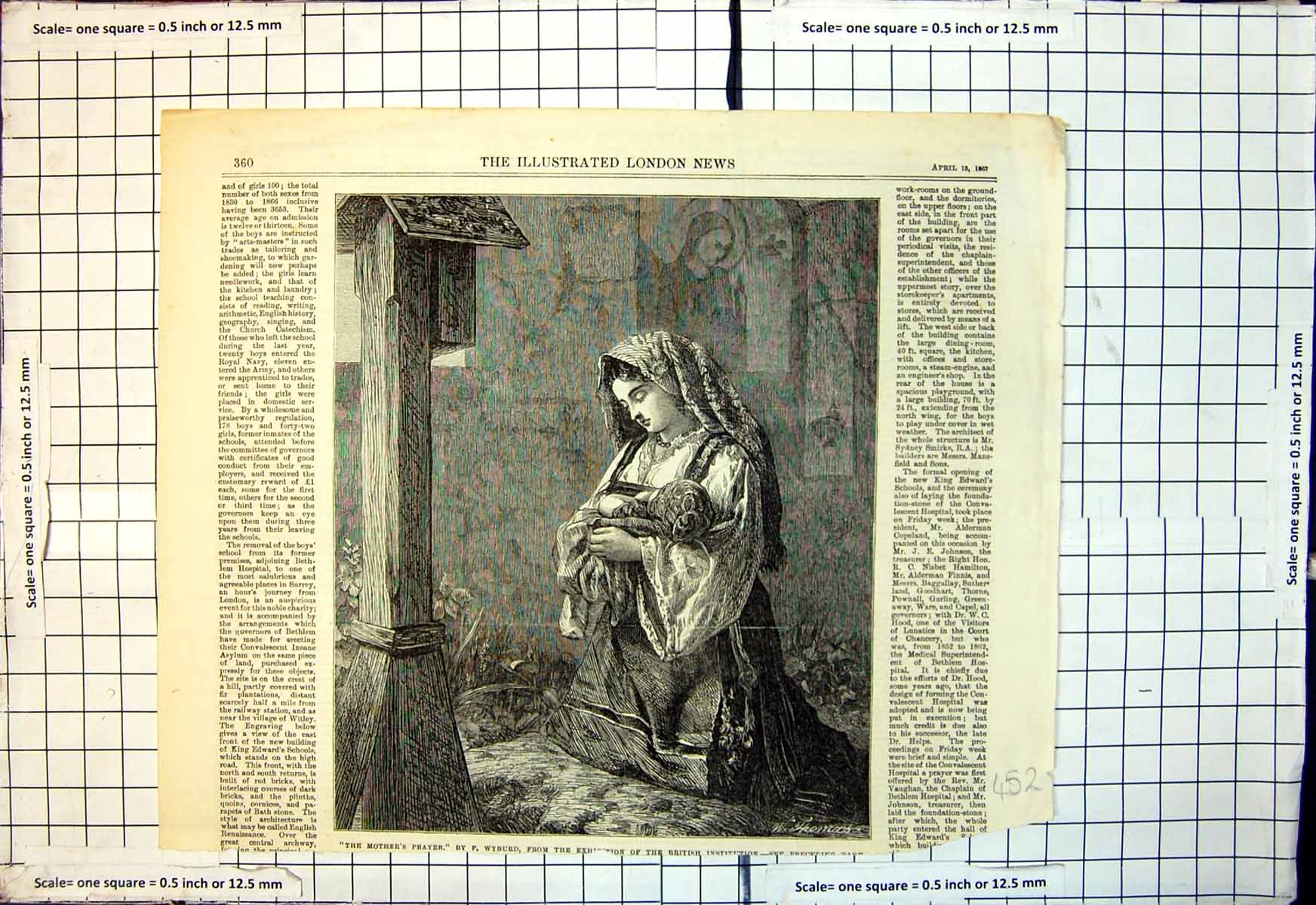 Antique Old Print Mothers Prayer F Wyburd Exhibition British Institution 1867