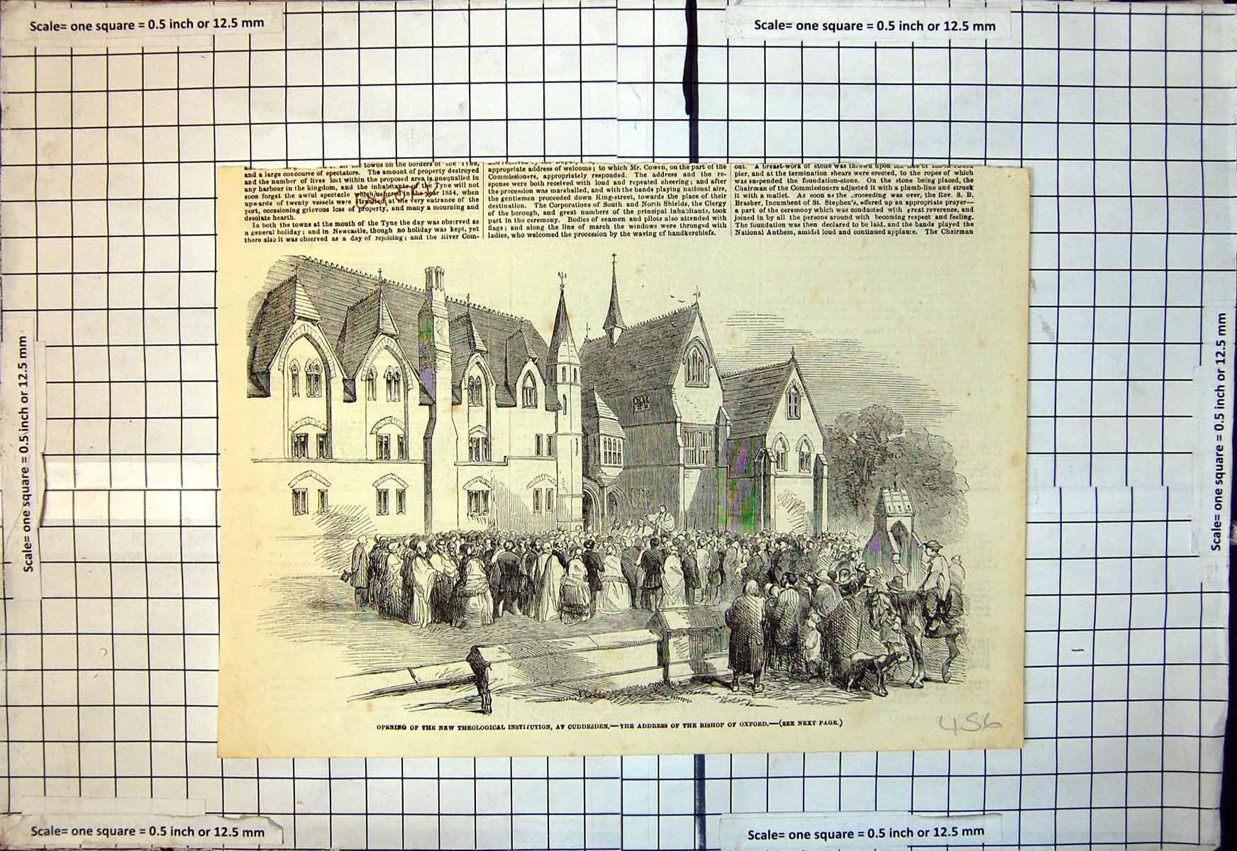Antique Old Print Opening New Theological Institution Cuddesden Bishop Oxford