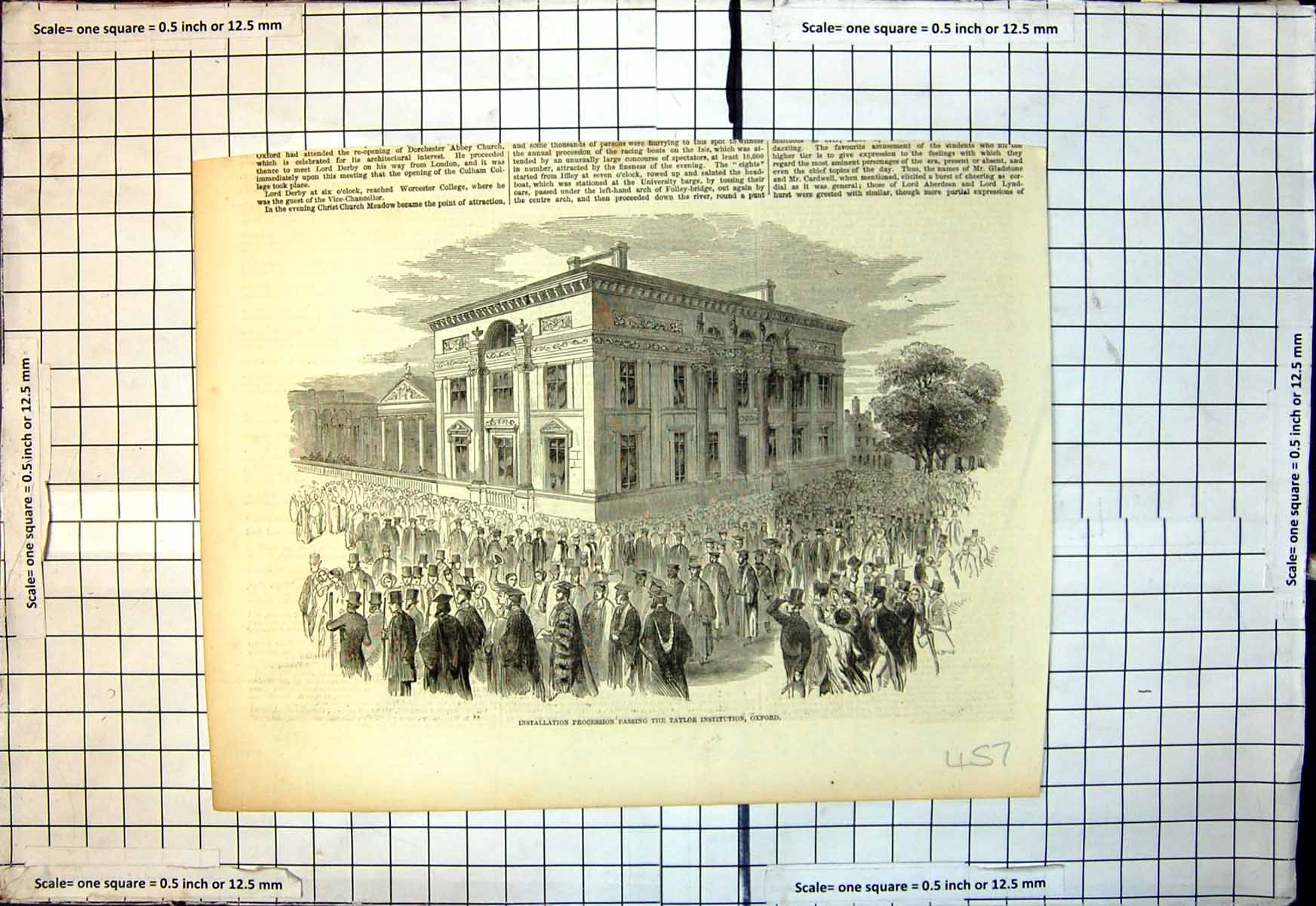 Antique Old Print Installation Procession Passing Taylor Institution Oxford
