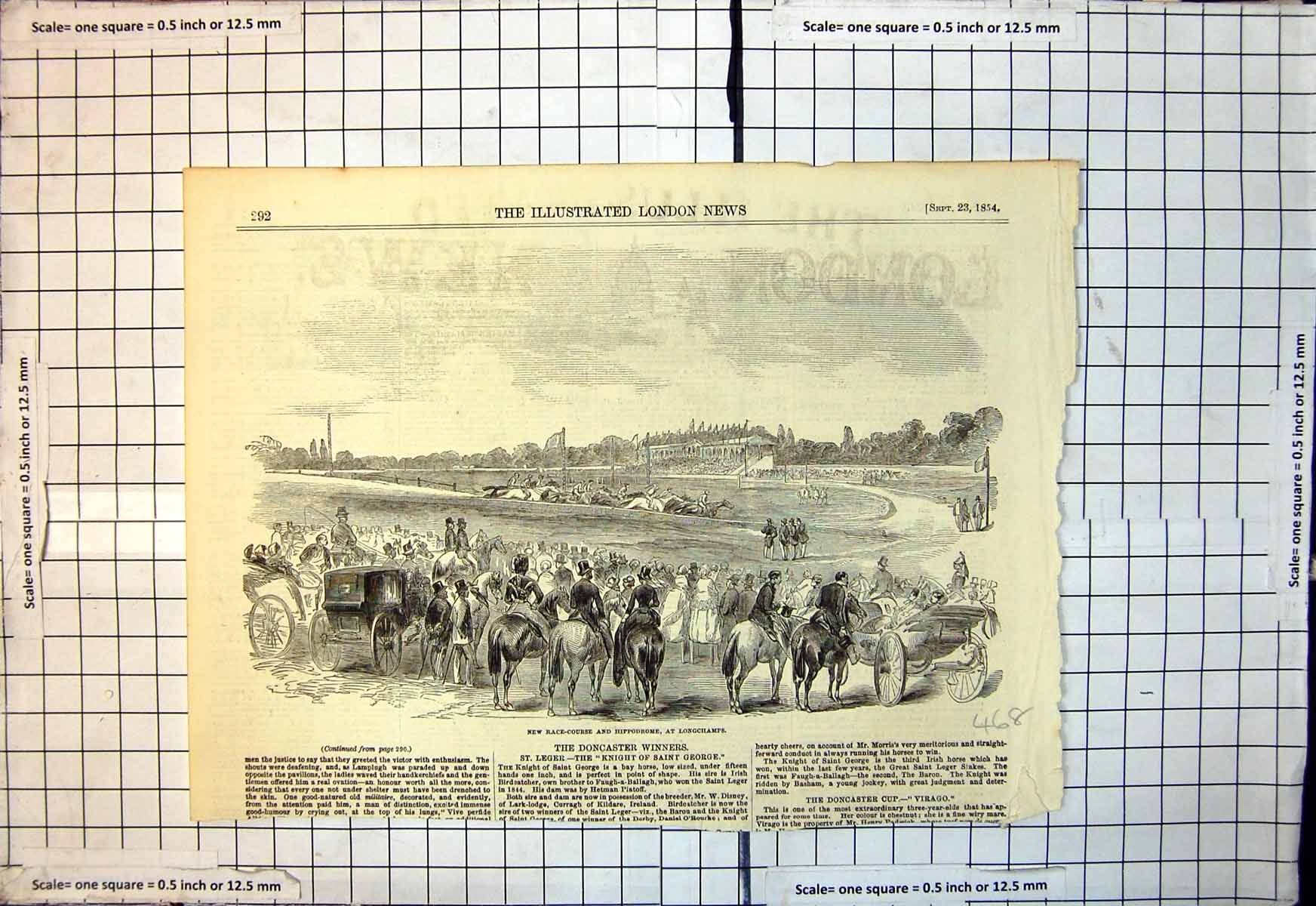 Original Old Antique Print New Race Course Hippodrome Longchamps 1854 Victorian