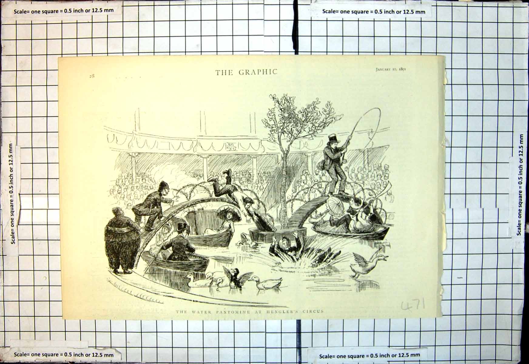 Antique Print Water Pantomine Henglers Circus Ducks People Fall Water 1891 19th