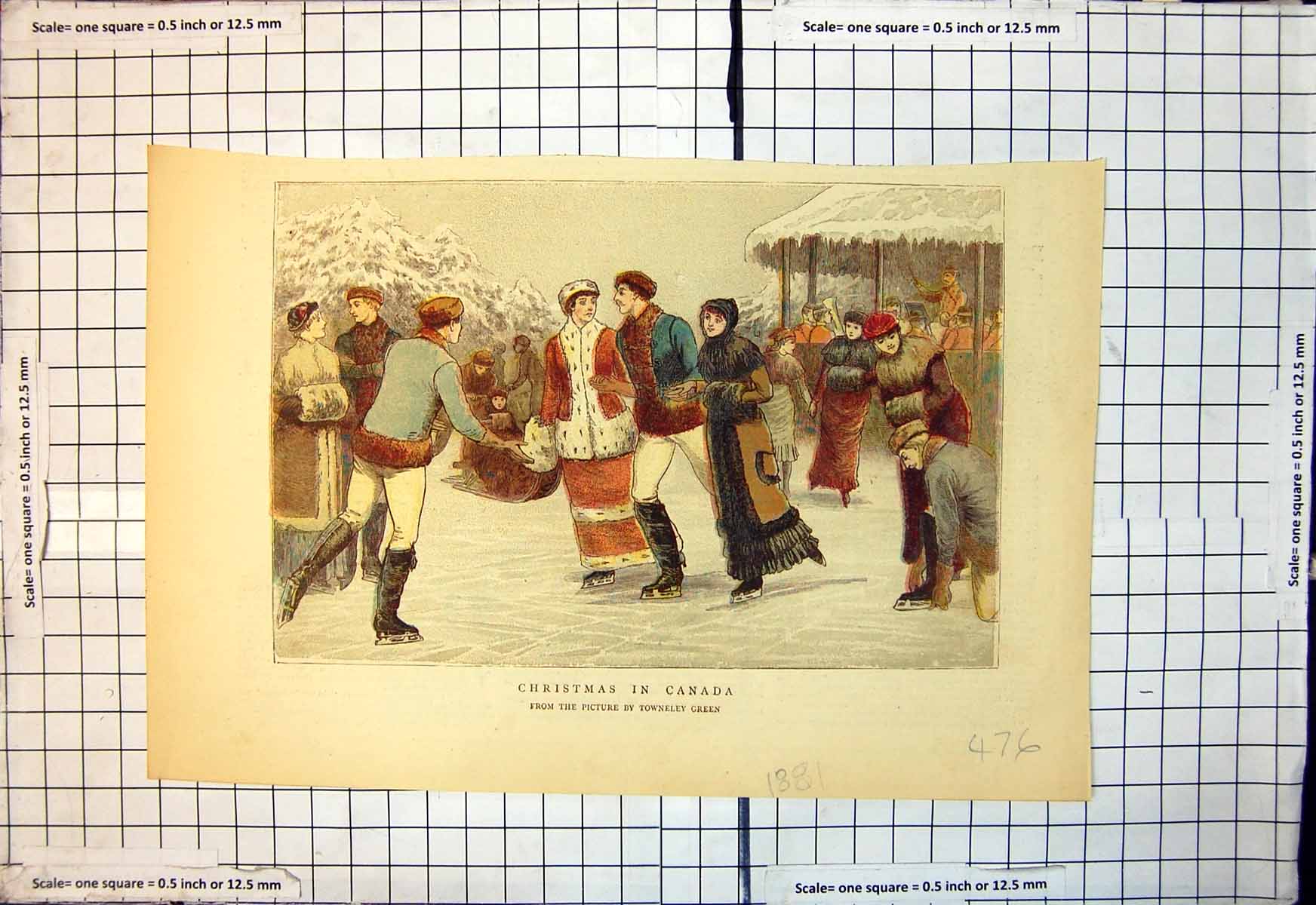 Old Christmas Canada People Skating Fur Hats Muffs T Green Colour 188 Victorian