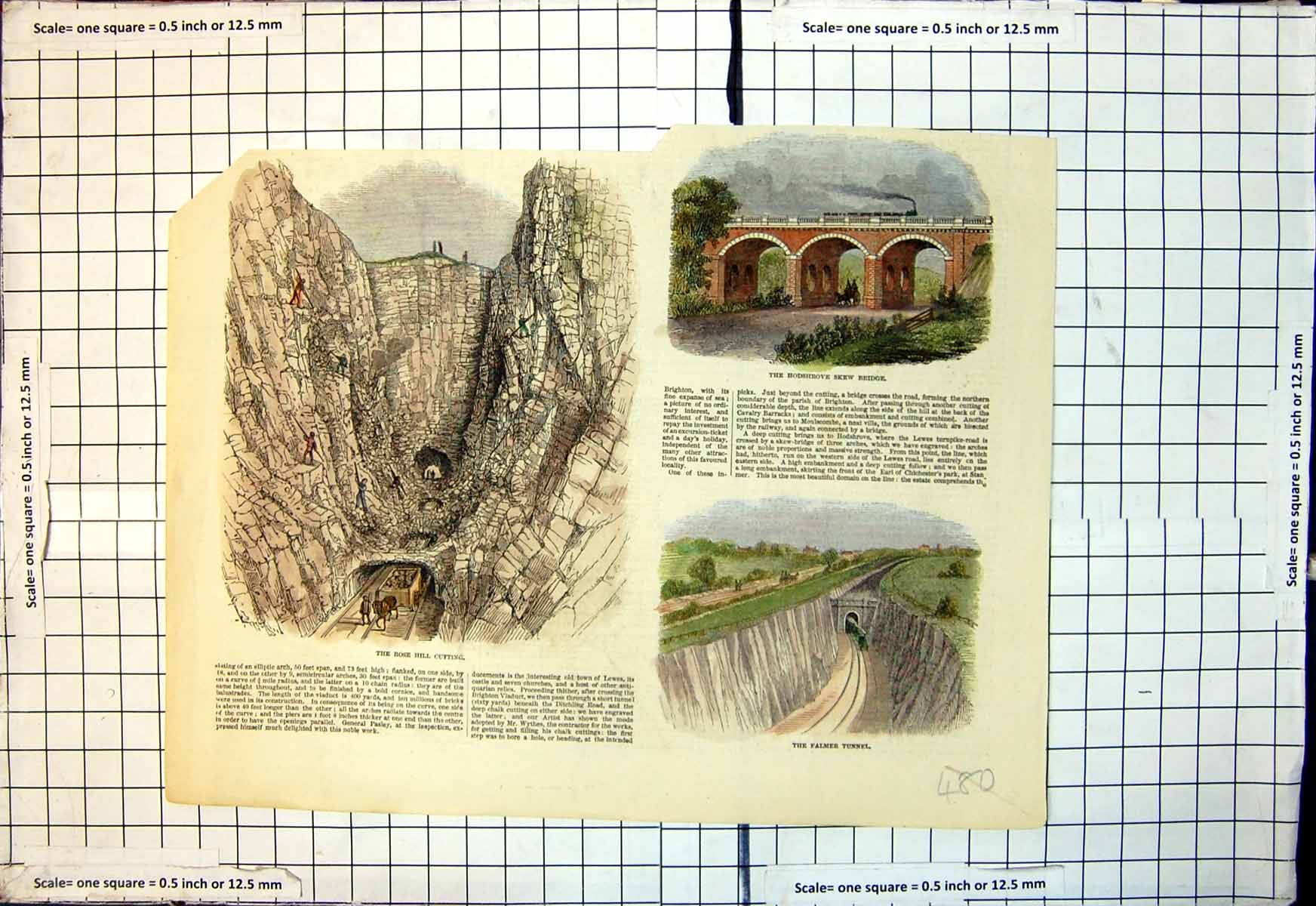Antique Print Rose Hill Cutting Hodshrove Skew Bridge Falmer Tunnel Colour