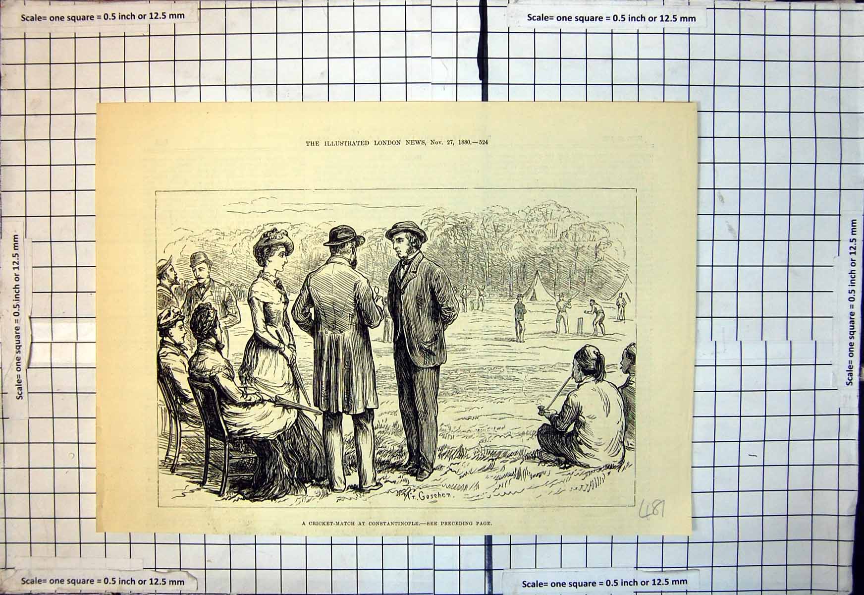Old Antique Print Cricket Match Constantinople Mr Goschem Spectators 1880 19th