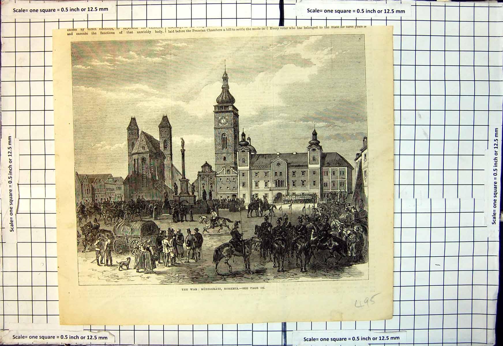 Old Antique Print War Koniggratz Bohemia Monument Siers Horses Flag 1866 19th