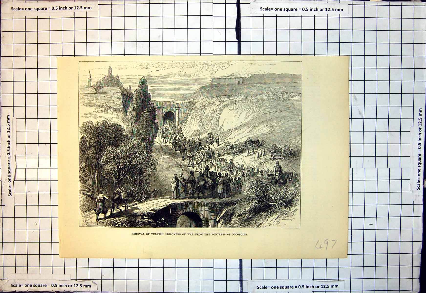 Antique Old Print Removal Turkish Prisoners War From Fortress Nicopolis 1877