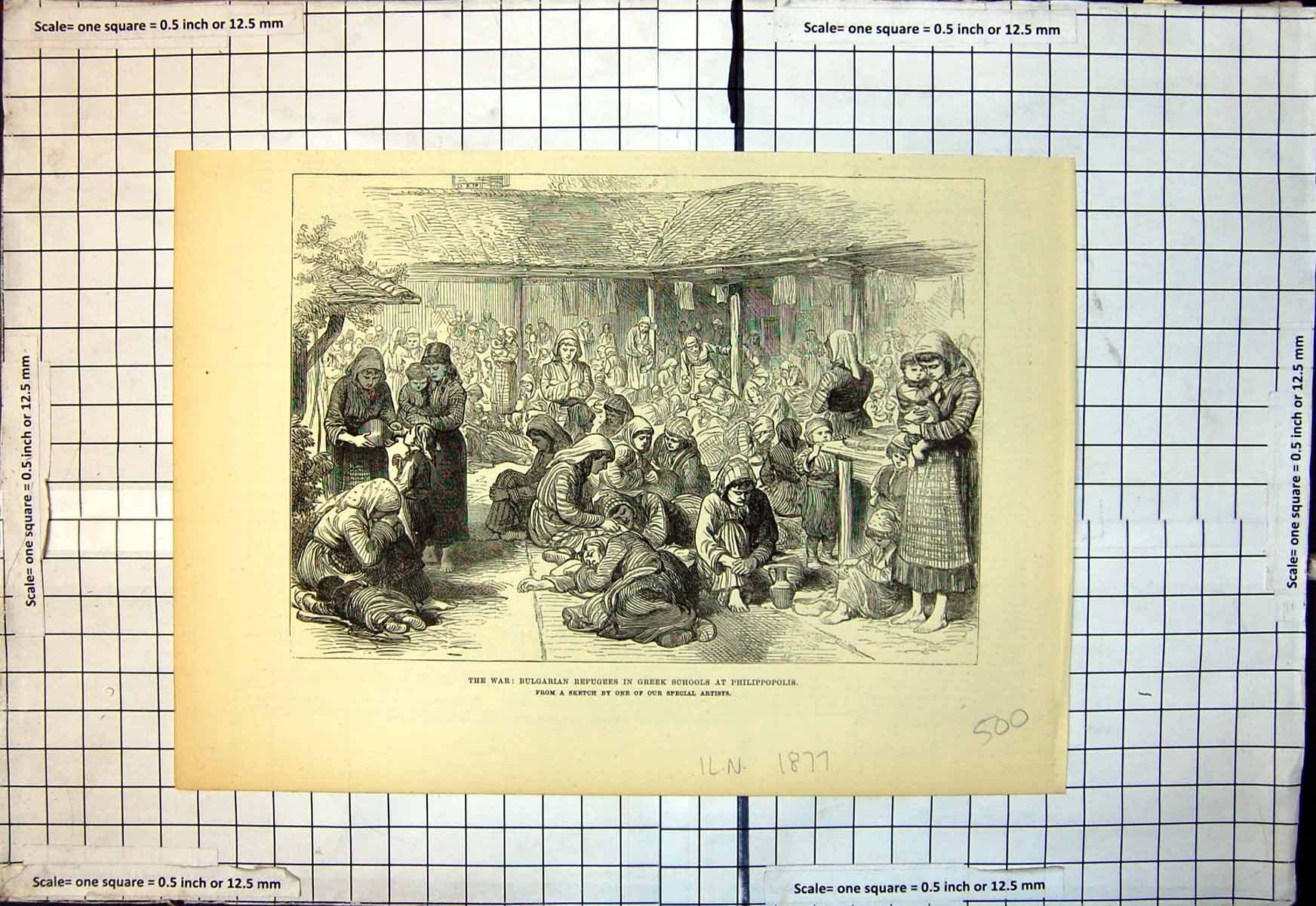 Old Antique Print War Bulgarian Refugees Greek Schools Philippopolis 1877 19th