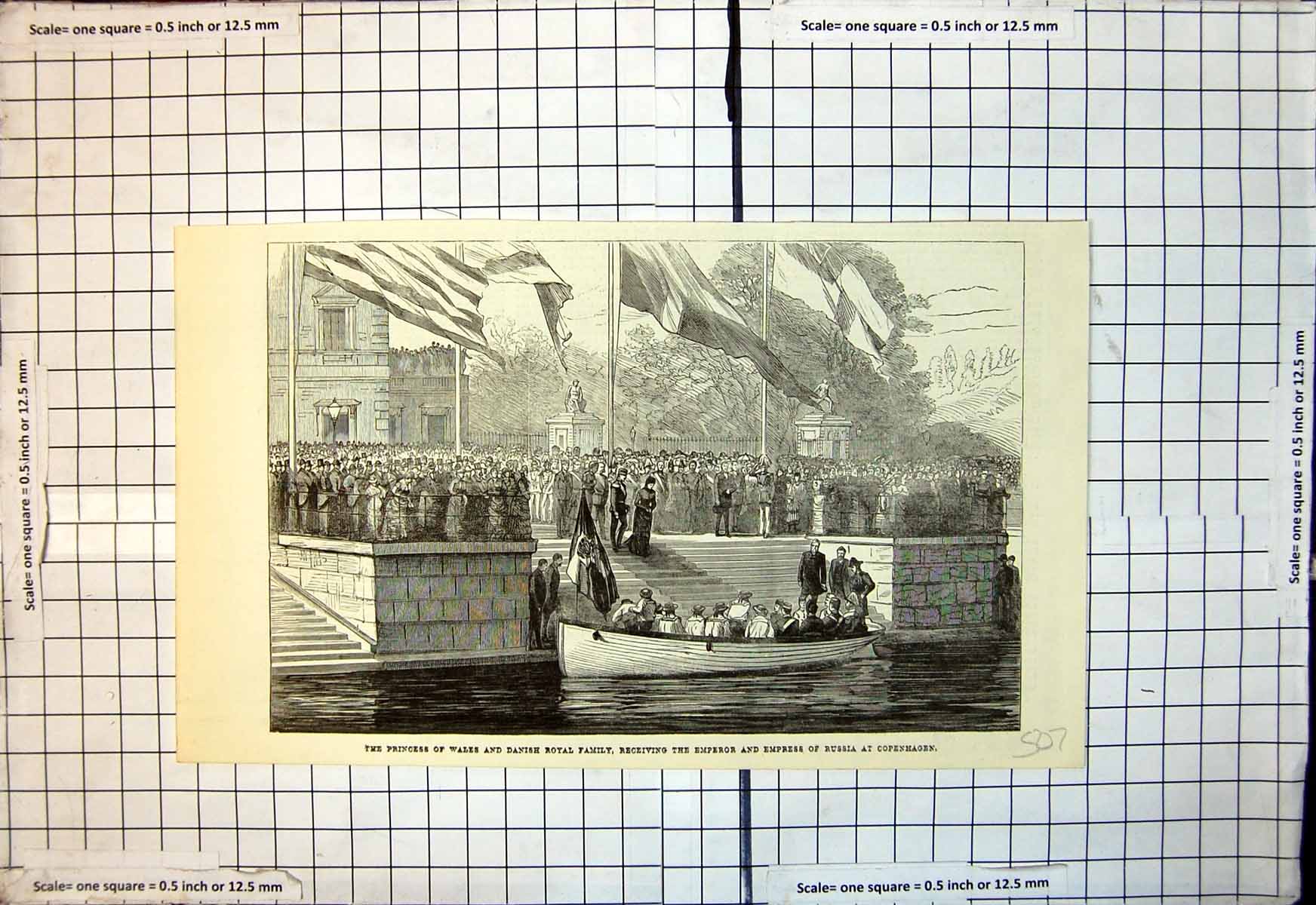 Antique Old Print Copenhagen Emperor Empress Russia Danish Royal Family 1885