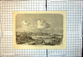 Original Old Antique Print General View Copenhagen Town Sea Windmills Church