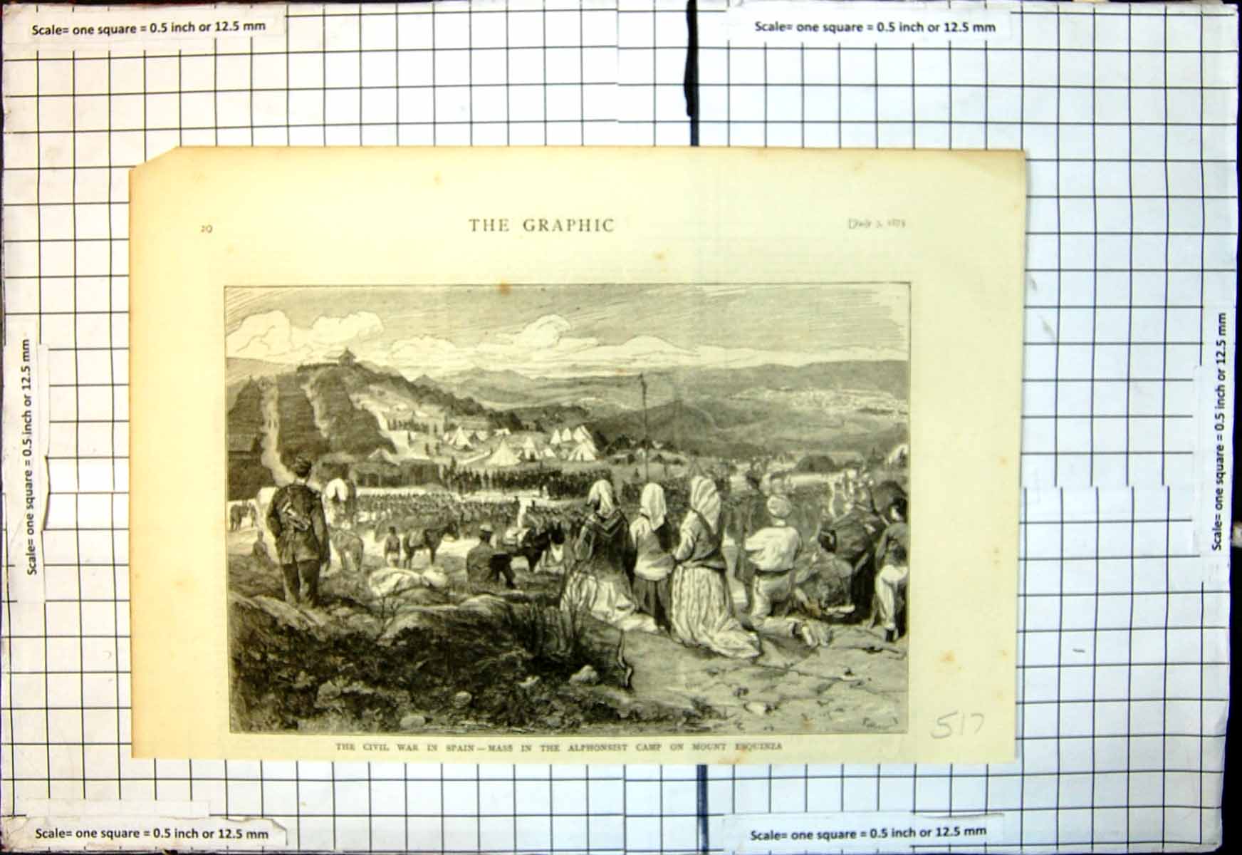 Old Antique Print Civil War Spain Mass Alphonist Camp Mount Esquinza 1875 19th