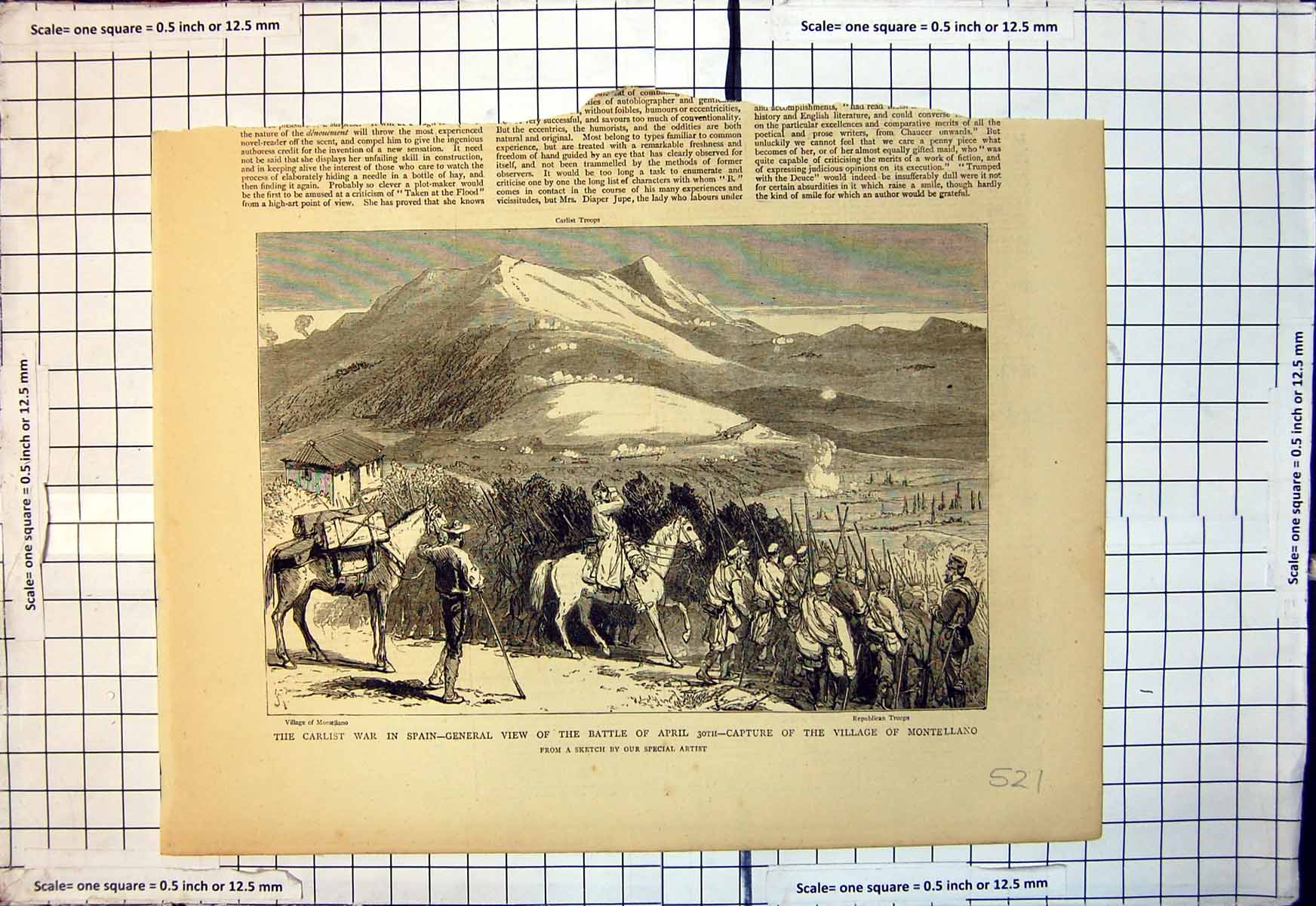 Original Old Antique Print Carlist War Spain Battle Capture Village Montellano