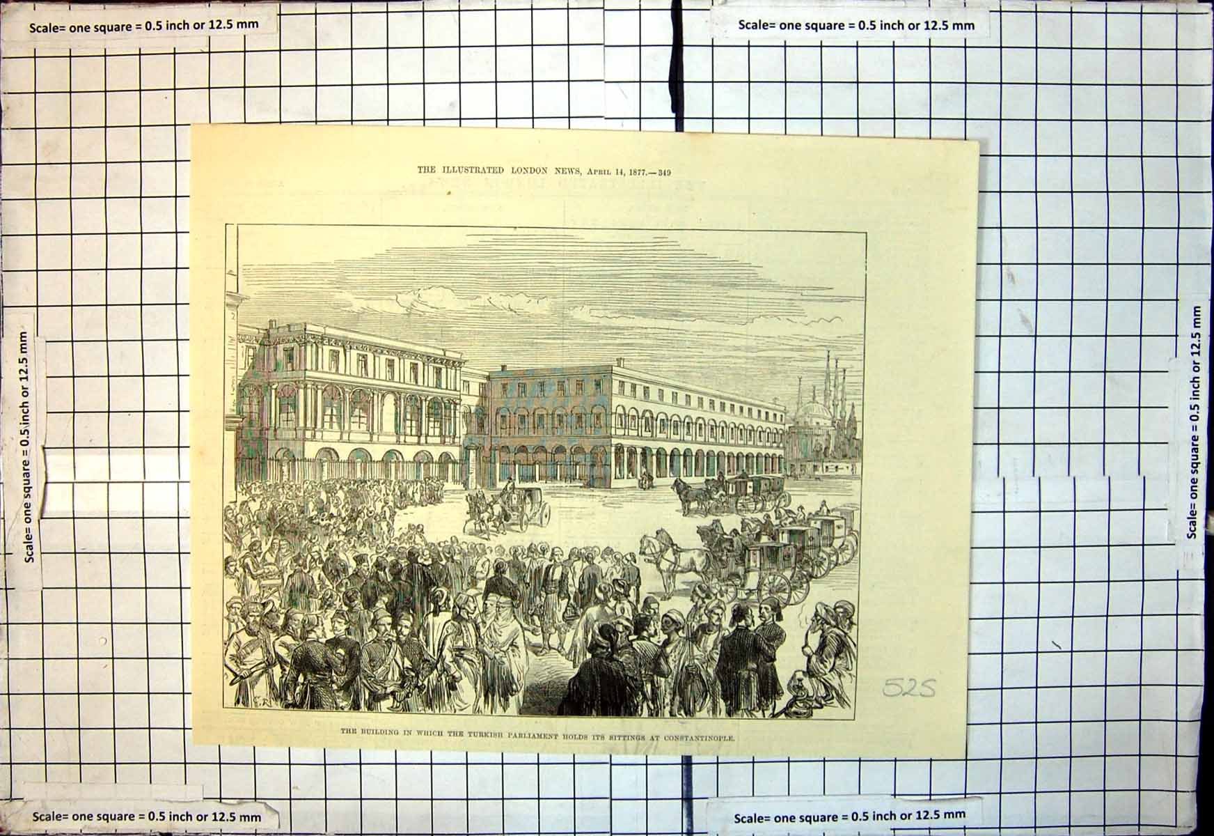 Antique Print Building Turkish Parliament Hs Sittings Constantinople 1877 19th
