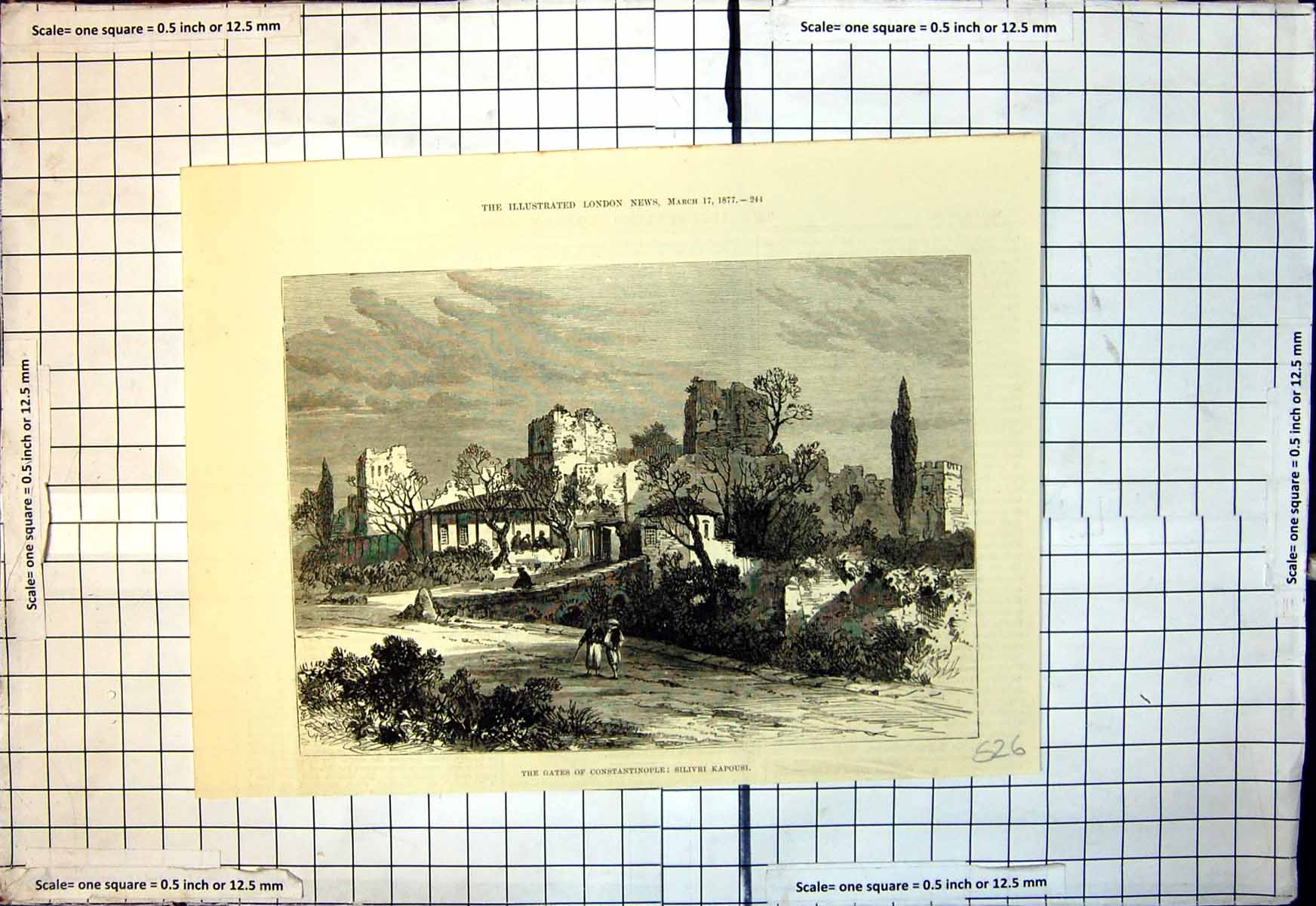 Original Old Antique Print Gates Constantinople Silivri Kapousi 1877 Victorian