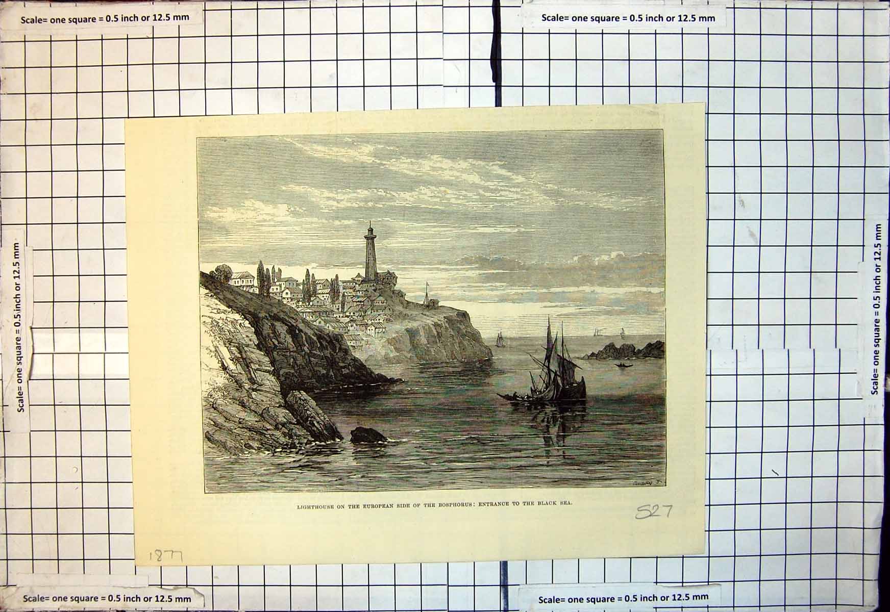 Antique Old Print Lighthouse European Side Bosphorus Entrance Black Sea 1877