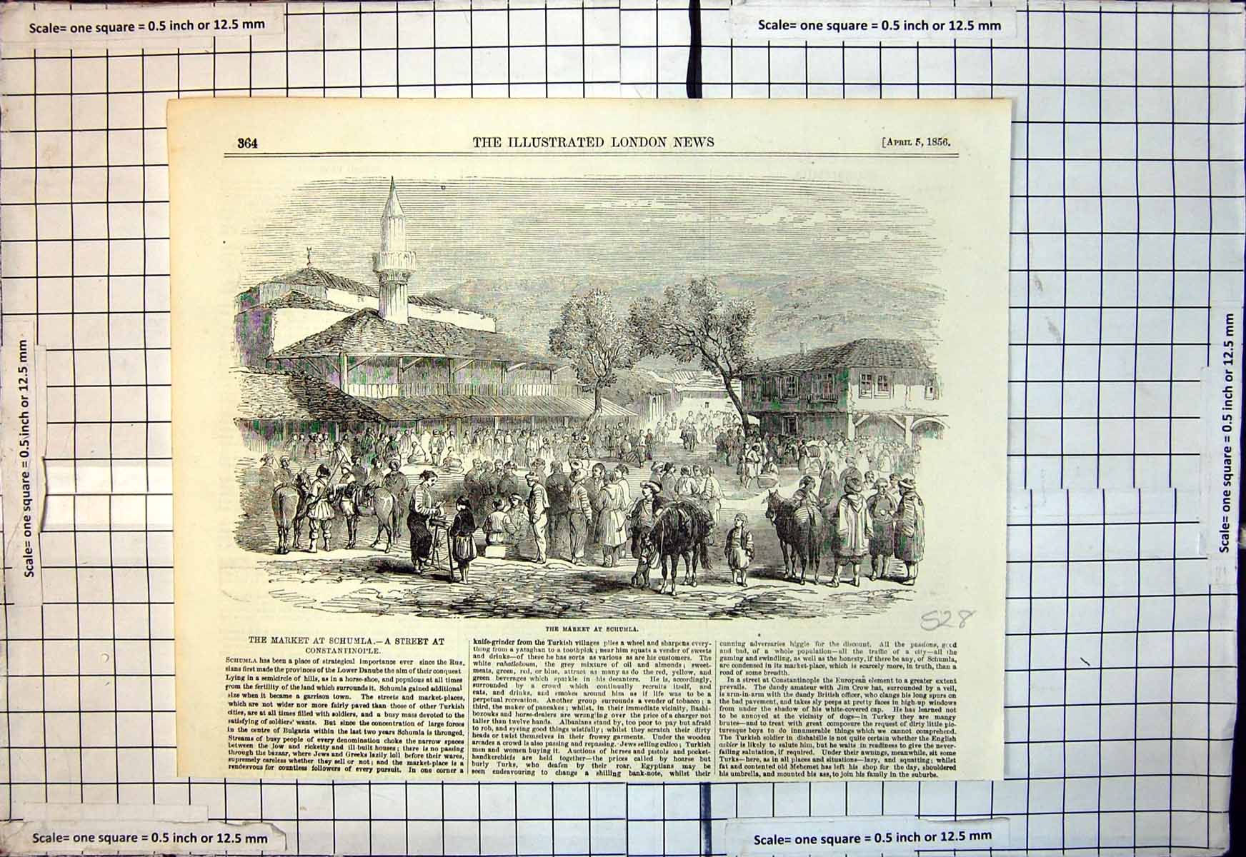 Original Old Antique Print Market Schumla Street Constantinople 1856 Victorian