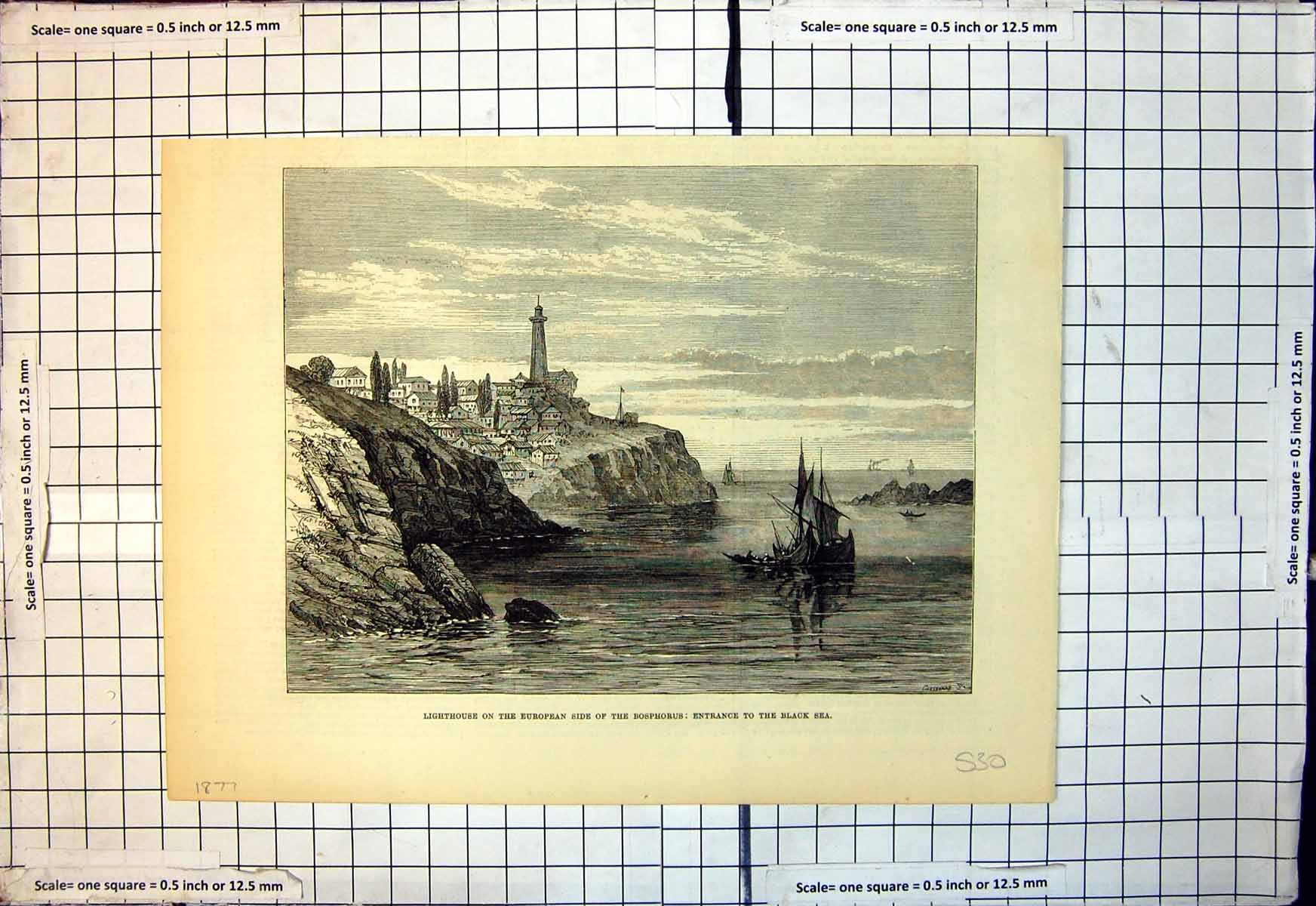 Antique Print Entrance Black Sea Lighthouse On European Side Bosphorus 1877
