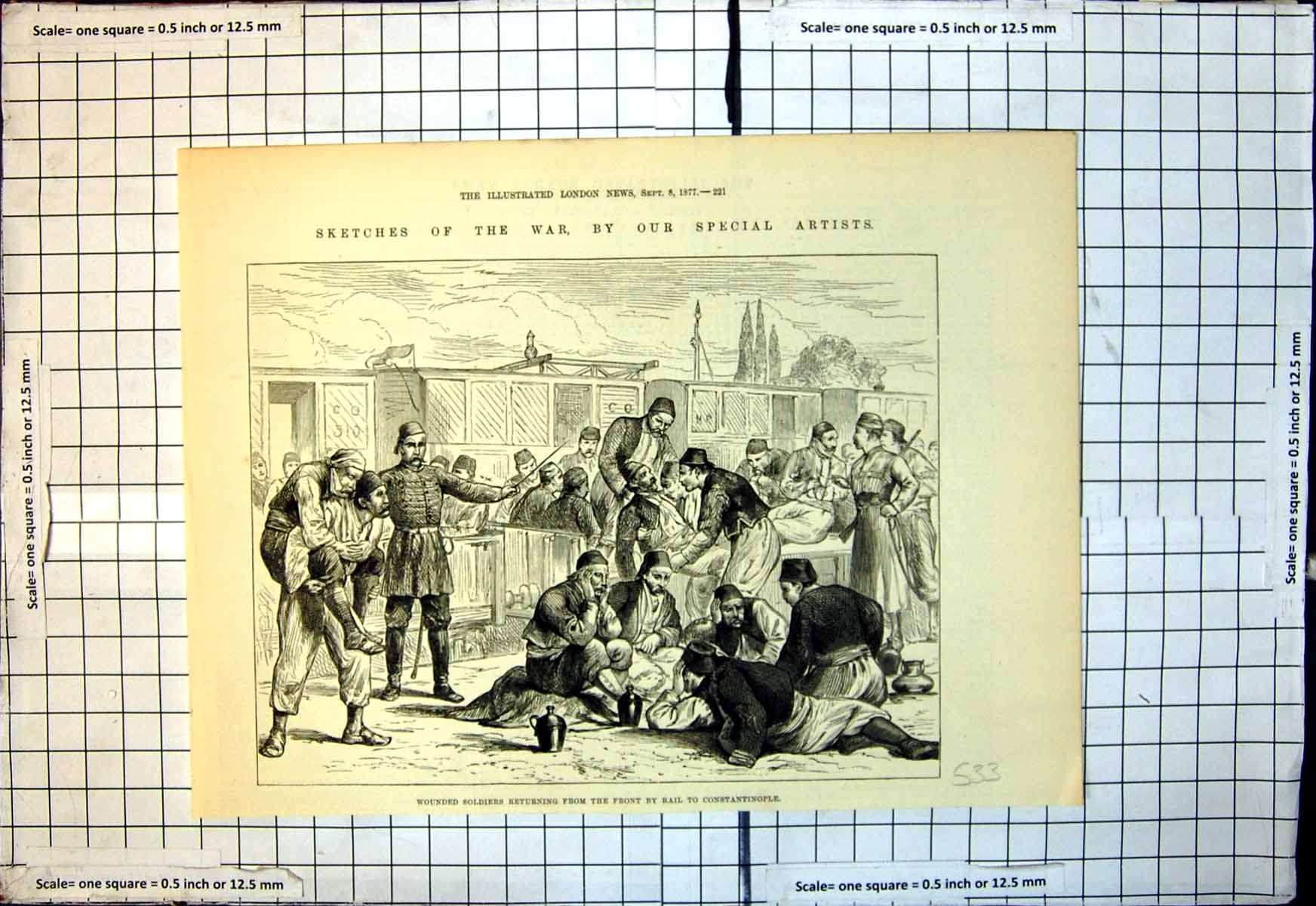 Antique Print War Wounded Siers Returning Front By Rail Constantinople 1877