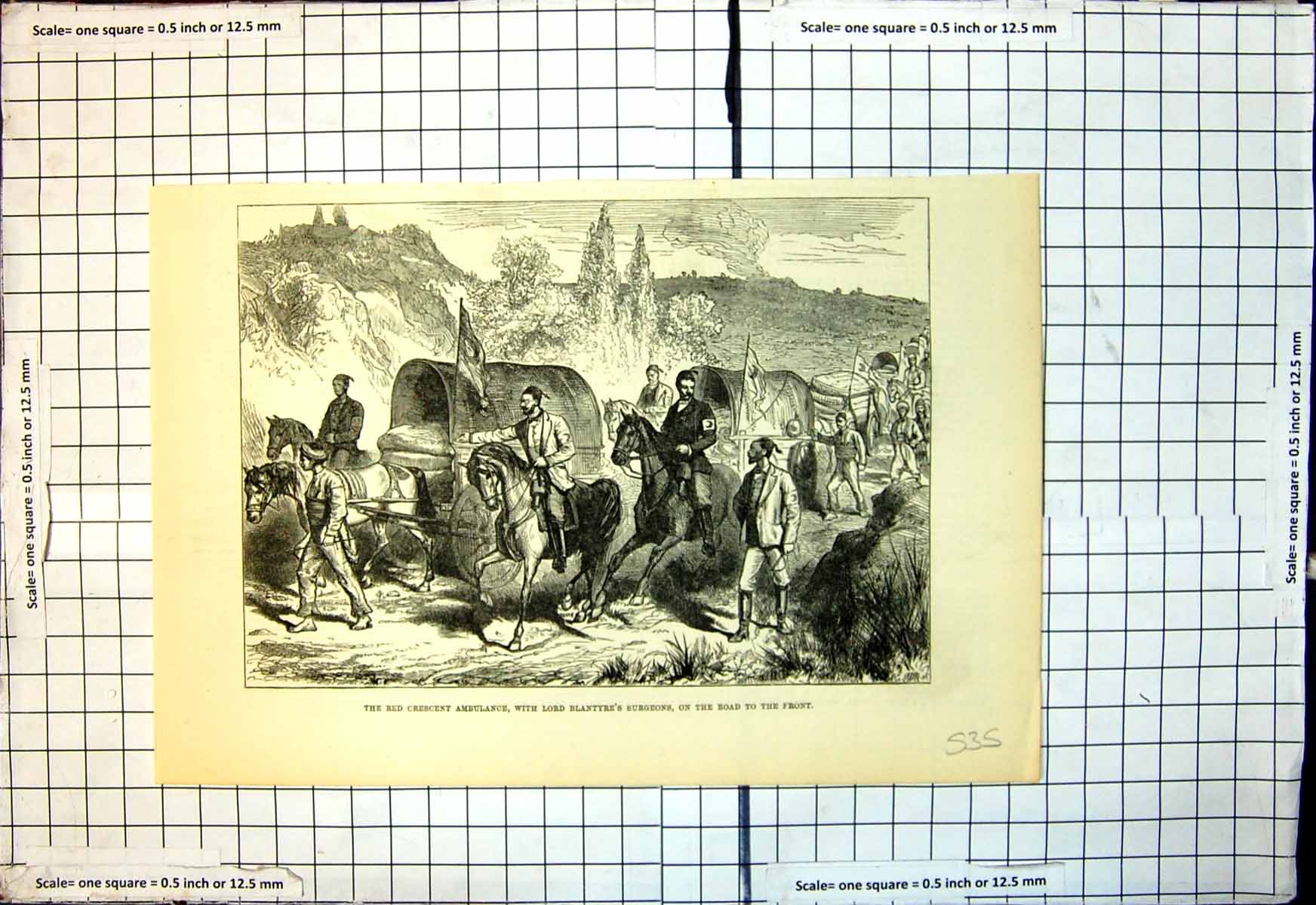 Antique Old Print Red Crescent Ambulance Lord Blantyres Surgeons Road Front