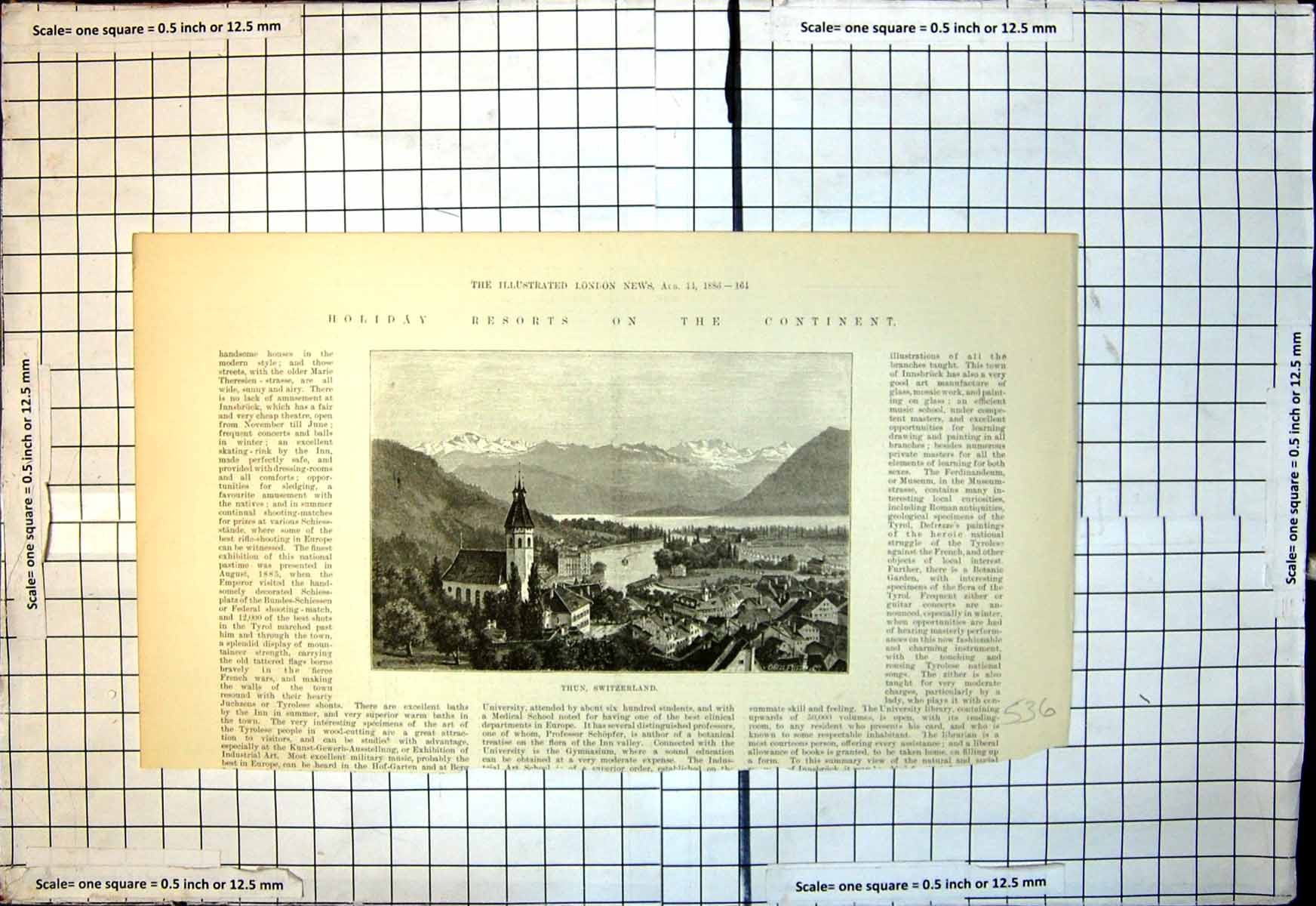 Old Print Holiday Resorts Continent Thun Switzerland Lake Mountains 1886 19th