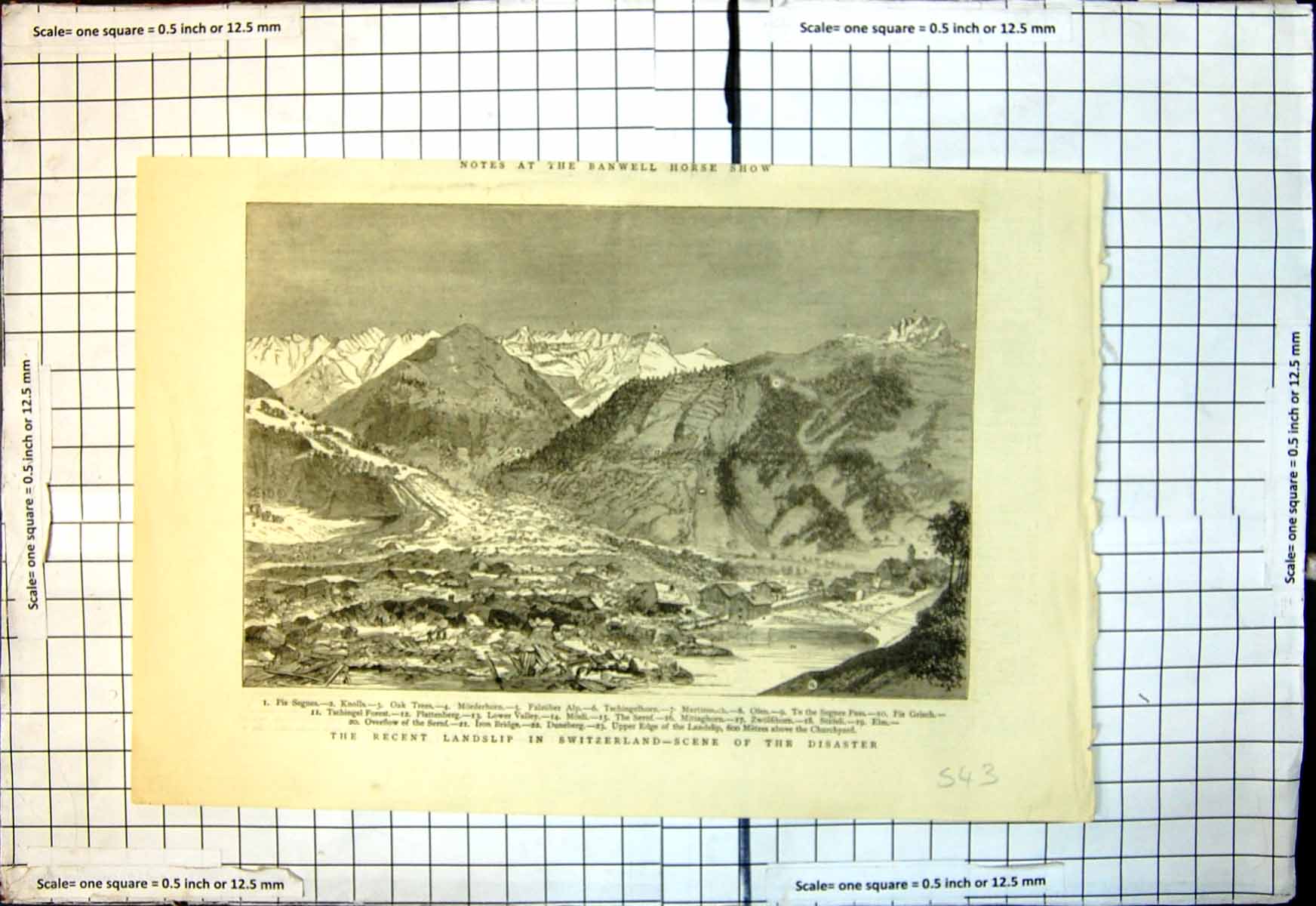 Antique Old Print Recent Landslip Switzerland Scene Disaster En Plattenberg