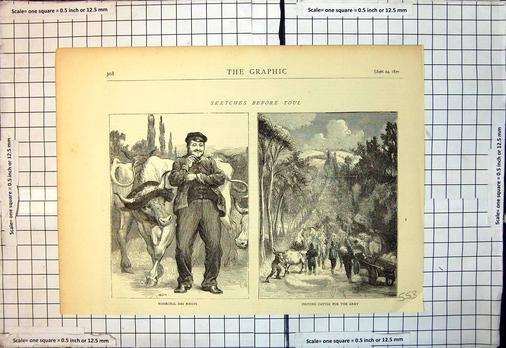 Old Sketches Before Toul Marechal Des Boeufs Driving Cattle Army 1870 Victorian