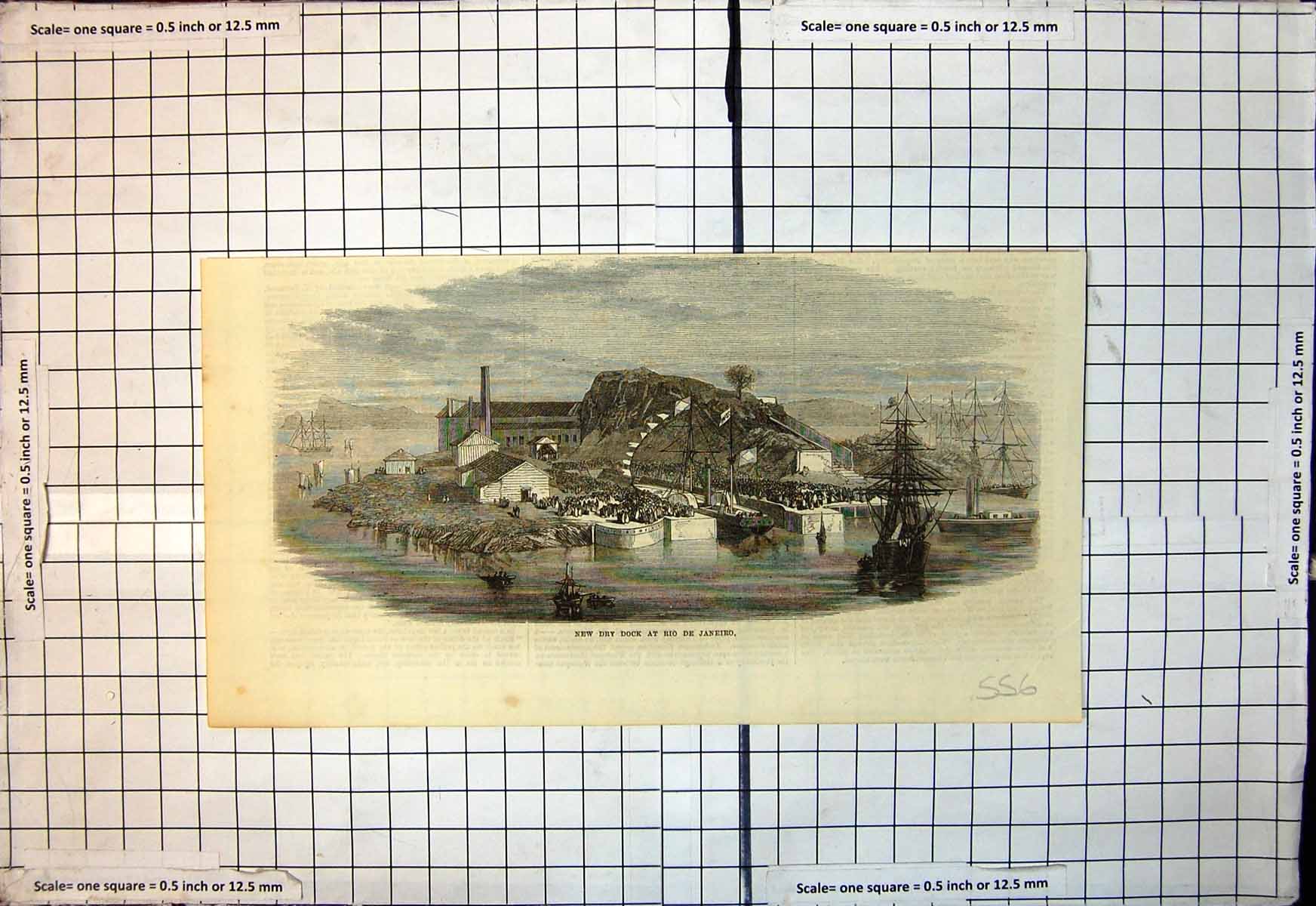 Original Old Antique Print Ships Sea New Dry Dock Rio De Janeiro 1868 Victorian