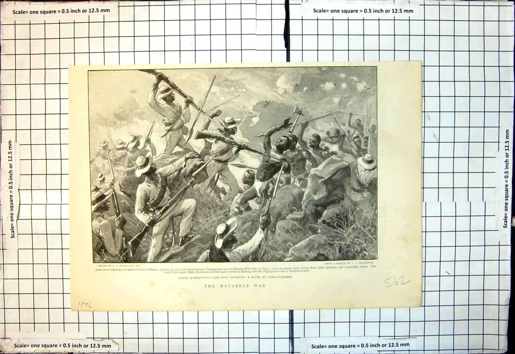 Old Print Matabele War Major Robertsons Cape Boys Storming Taba Mamba1896 19th
