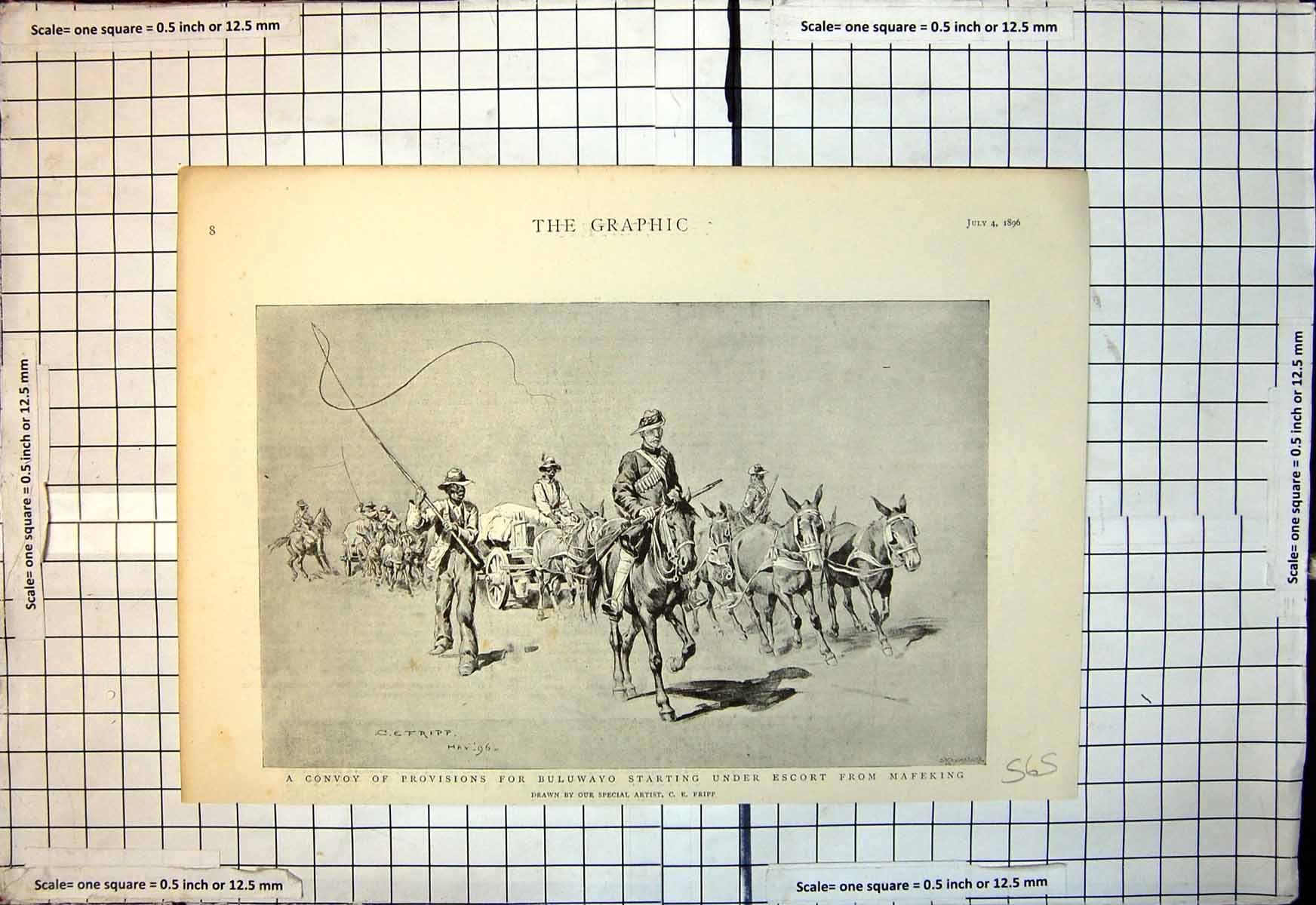 Old Print Convoy Provisions Buluwayo Starting Under Escort Mafeking 1896 19th