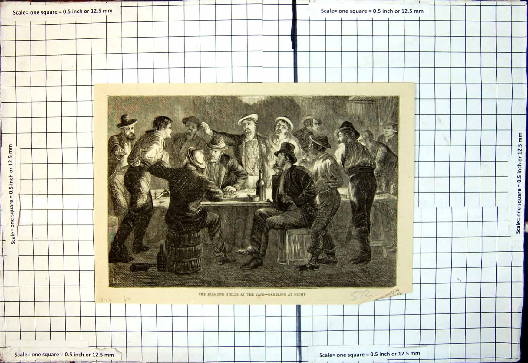 Original Old Antique Print Diamond Fields Cape Gambling At Night 1870 Victorian