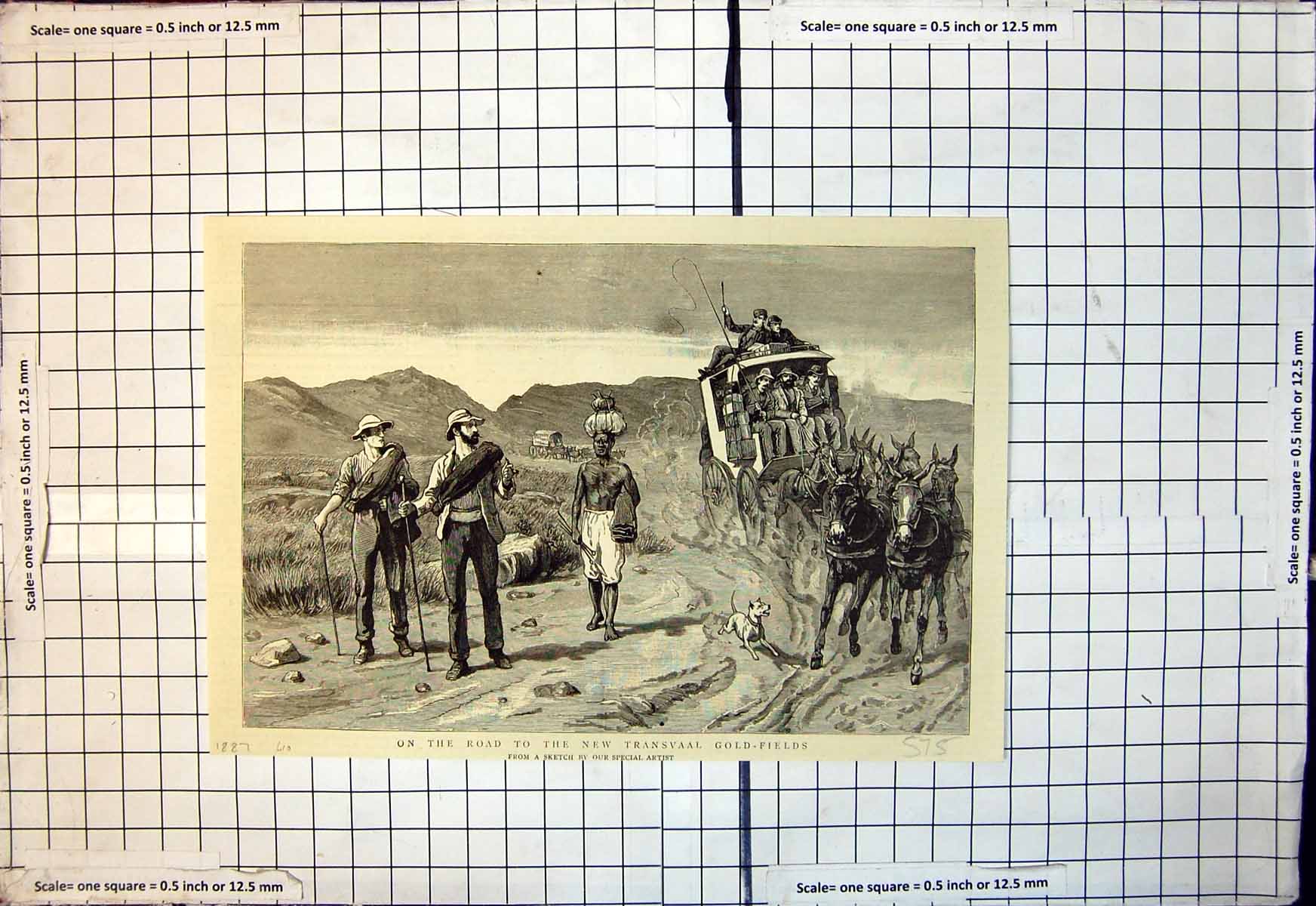 Original Old Antique Print On The Road To New Transvaal GFields 1887 Victorian