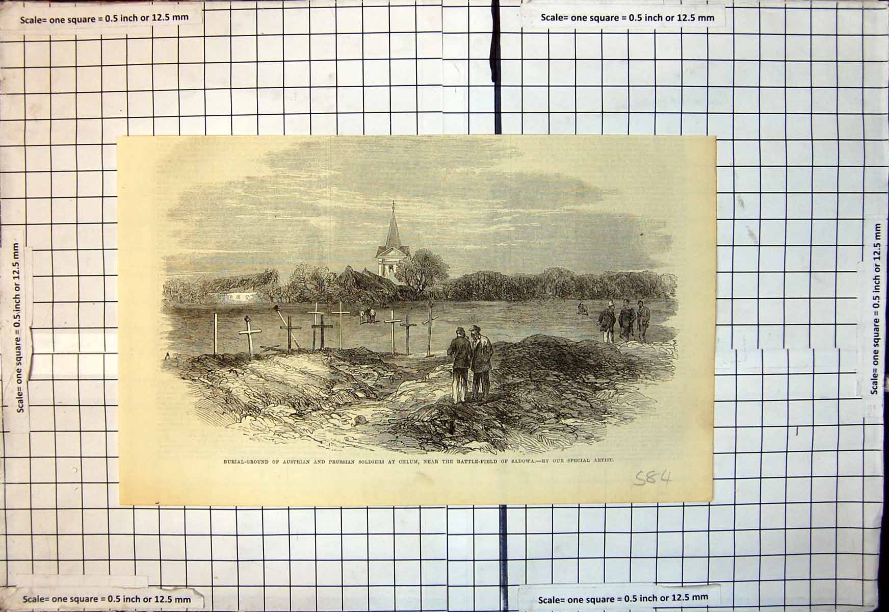 Old Print Burial Ground Austrian Prussian Siers Chlum Battlefield Sadowa
