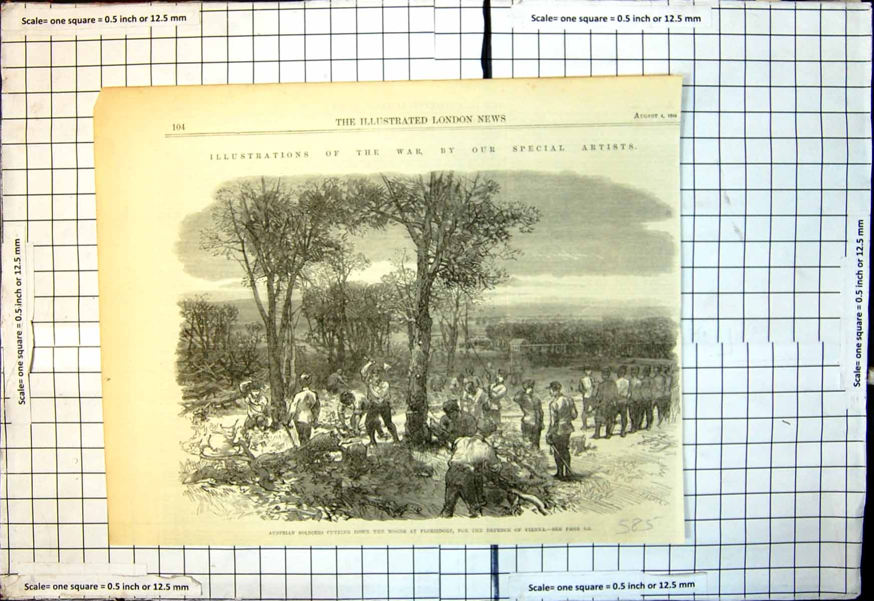 Old Print War Austrian Siers Cutting Woods Florisdorf Defence Vienna 186 19th