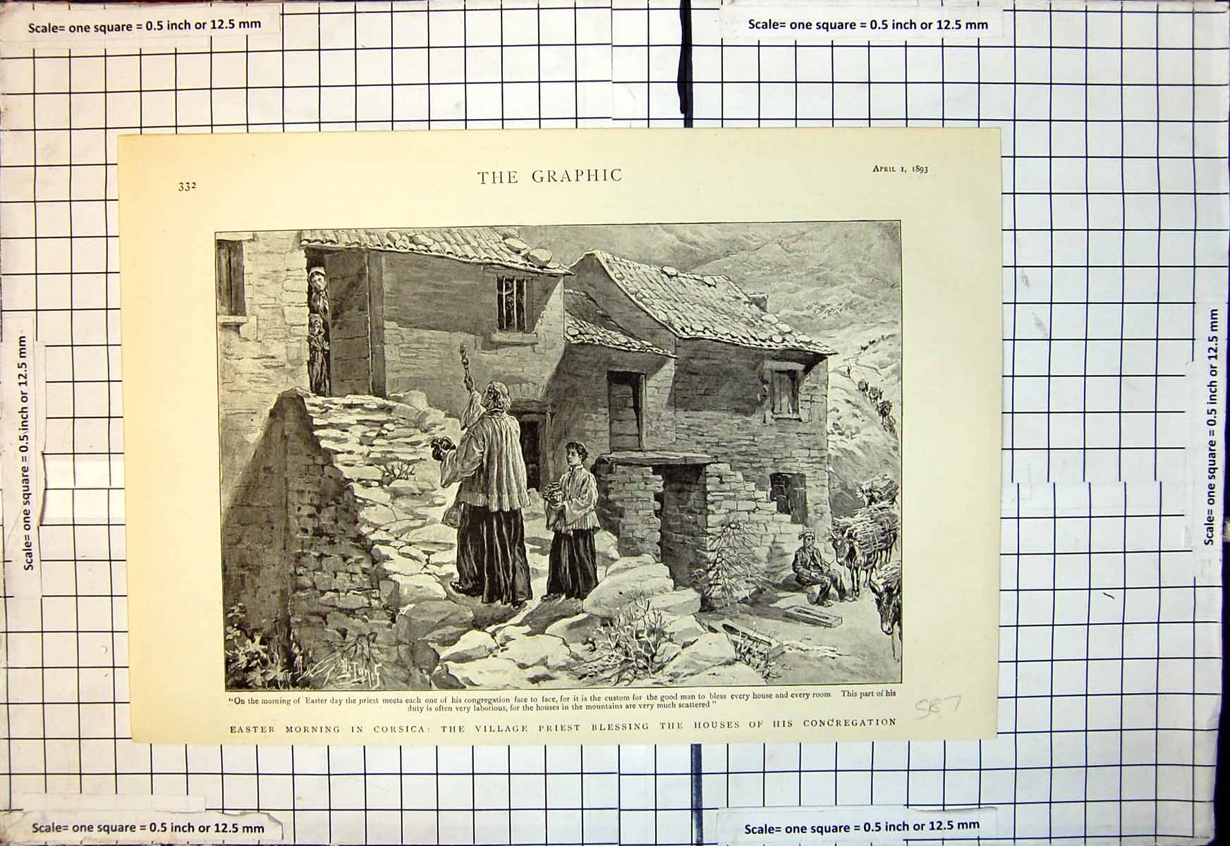 Old Print Easter Morning Corsica Priest Blessing Houses Congregation 1893 19th