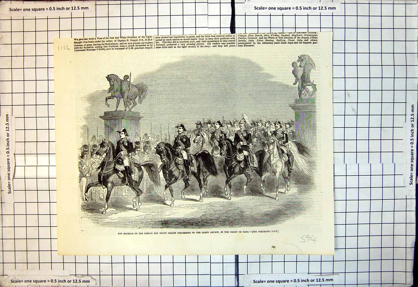 Old Print Emperor French Count Orlf Proceding Grand Review Champ De Mars