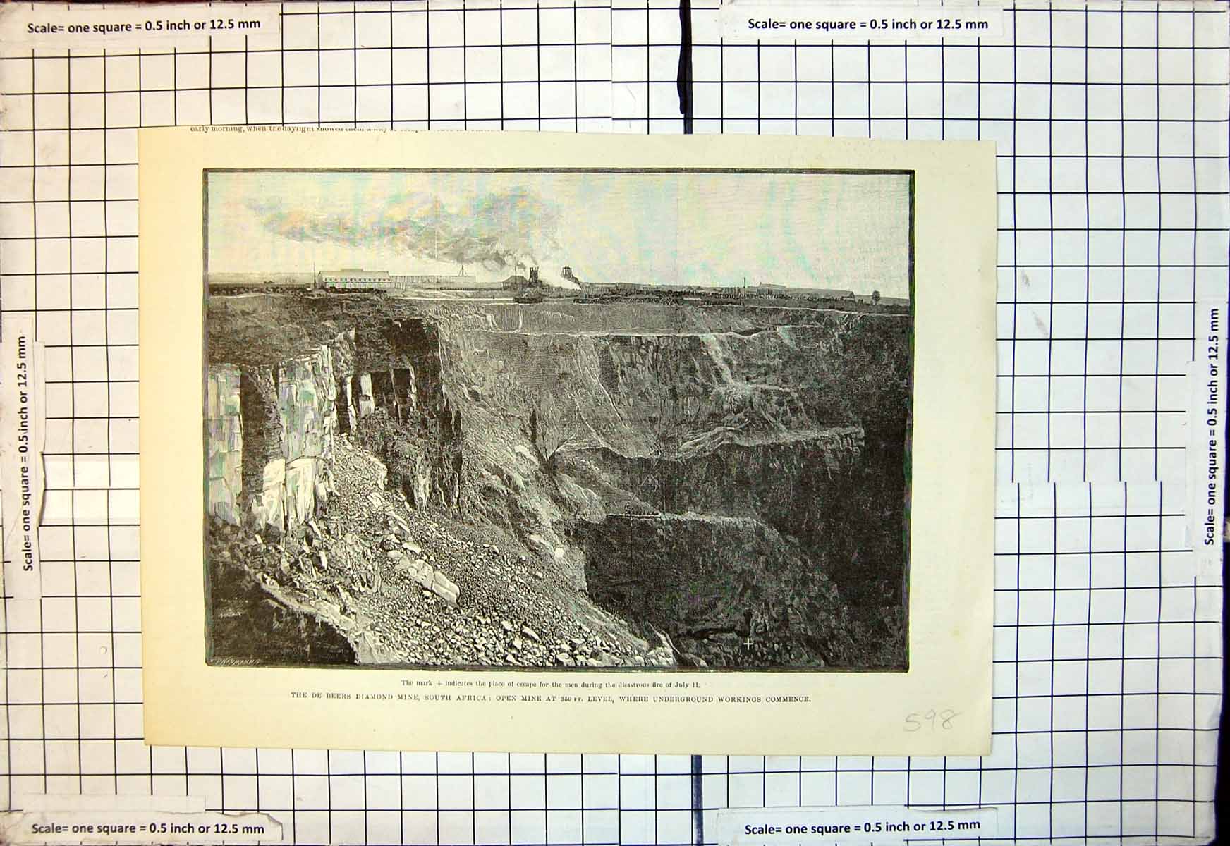 Antique Print De Beers Diamond Mine South Africa Open Mine Underground 1888