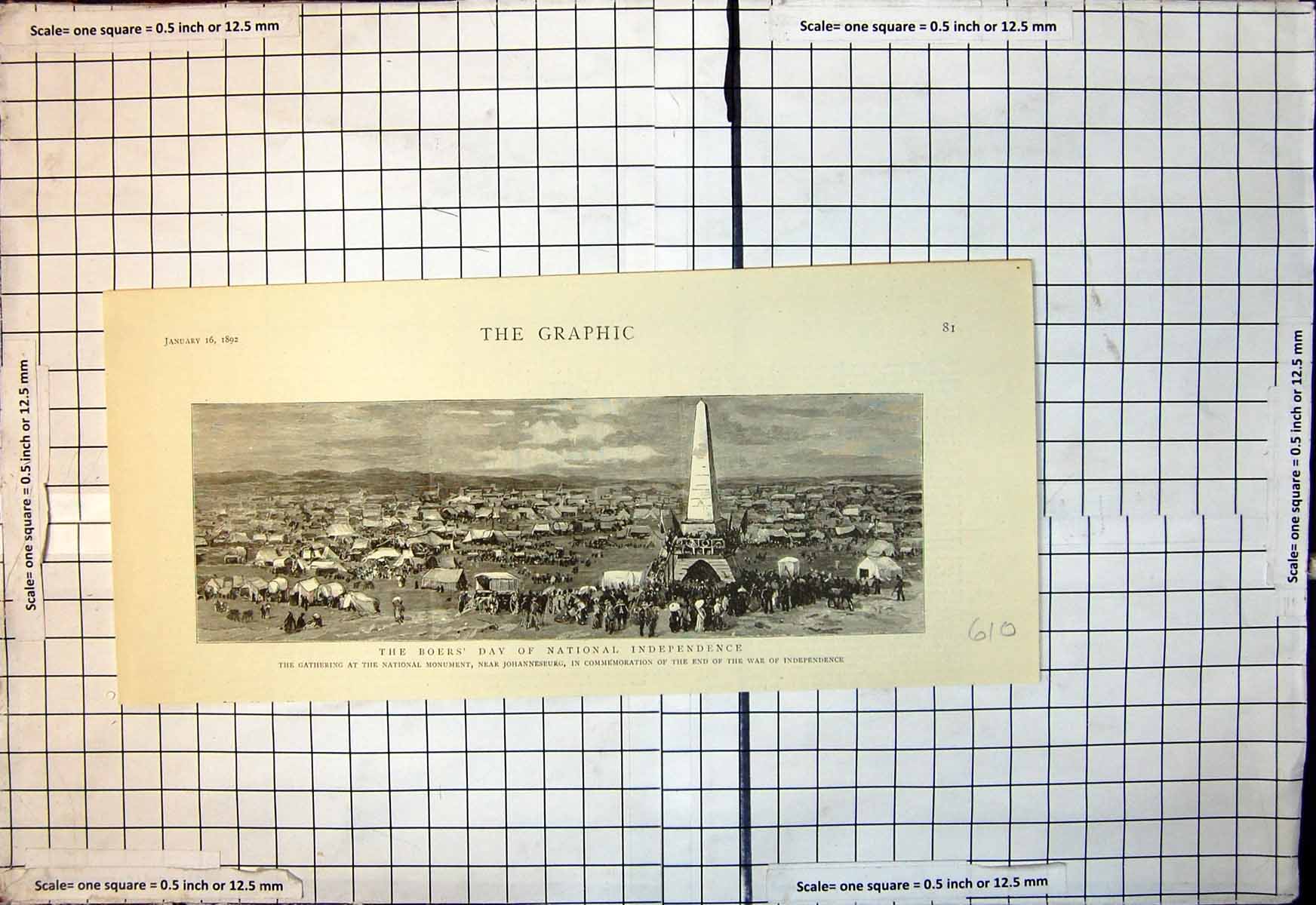 Old Print Boers Day National Independence Gathering Monument End War 1892 19th