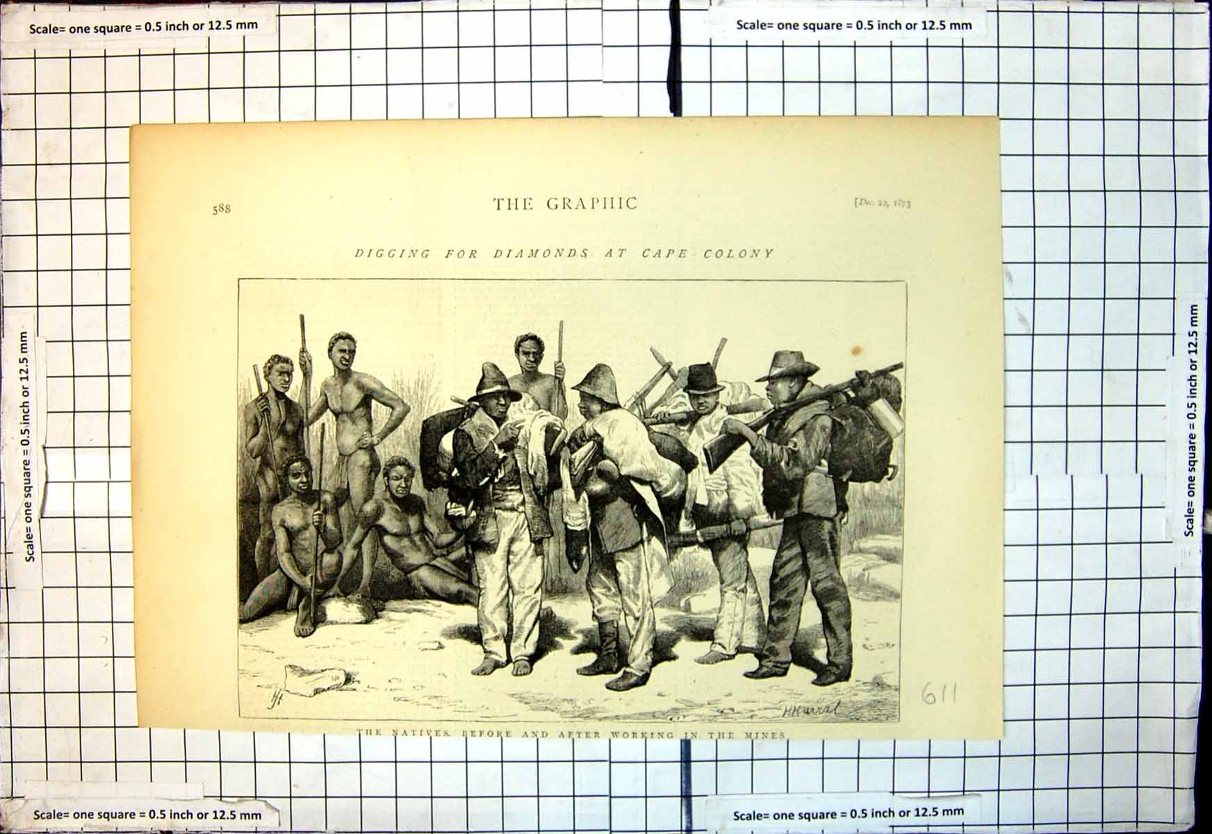 Old Print Digging Diamonds Cape Colony Natives Before Working Mines 1873 19th