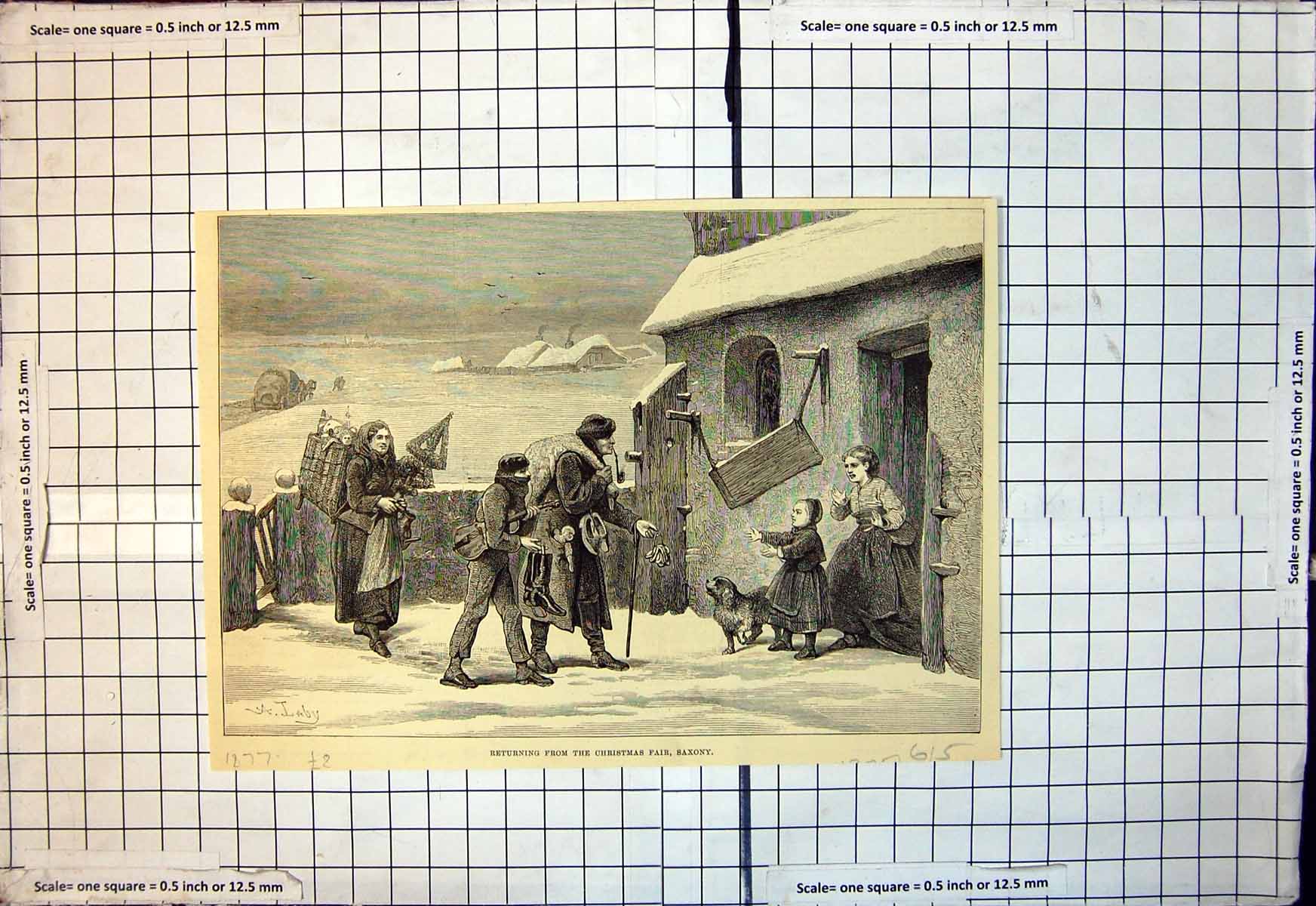 Old Antique Print Returning Christmas Fair Saxony Presents Girl Snow 1877 19th