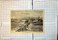 Original Old Antique Print Town Saarbruck Siers Parade Bridge 1870 Victorian
