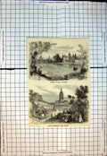 Old Antique Print Marble Palace Potsdam Charlottenburgh Near Berlin 1858 19th