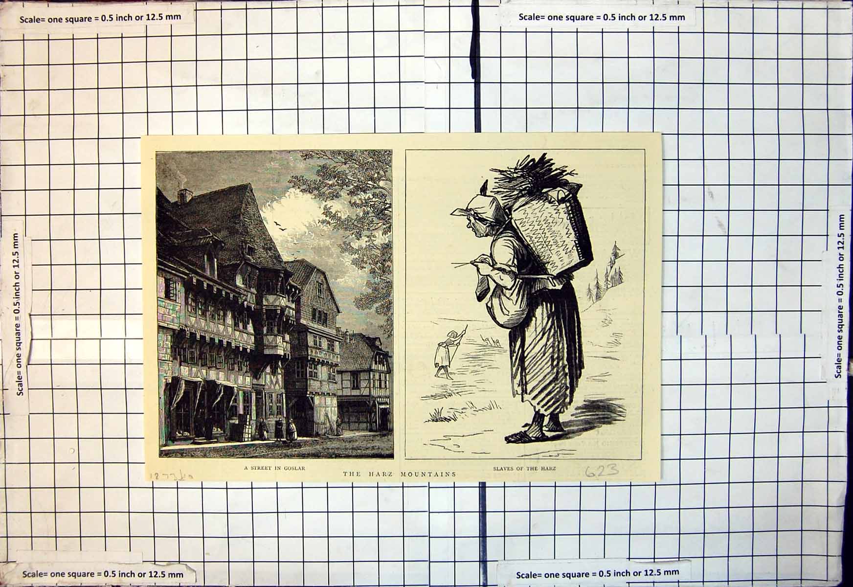 Original Old Antique Print Harz Mountains Street Goslar Slaves Harz 1873 19th