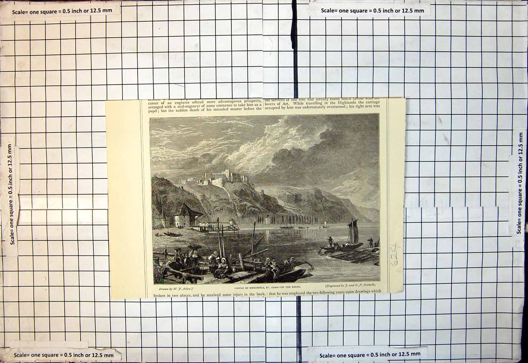Antique Old Print Castle Rheinfels St Goar Engraved Nicholls Drawn W Allen