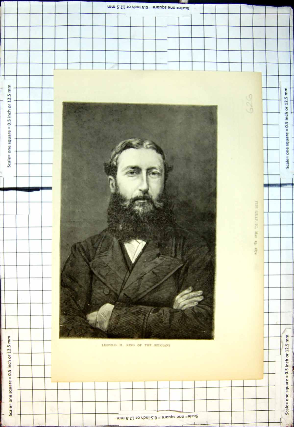 Original Old Antique Print Portrait Leop11 King Belgians Long Beard 1872