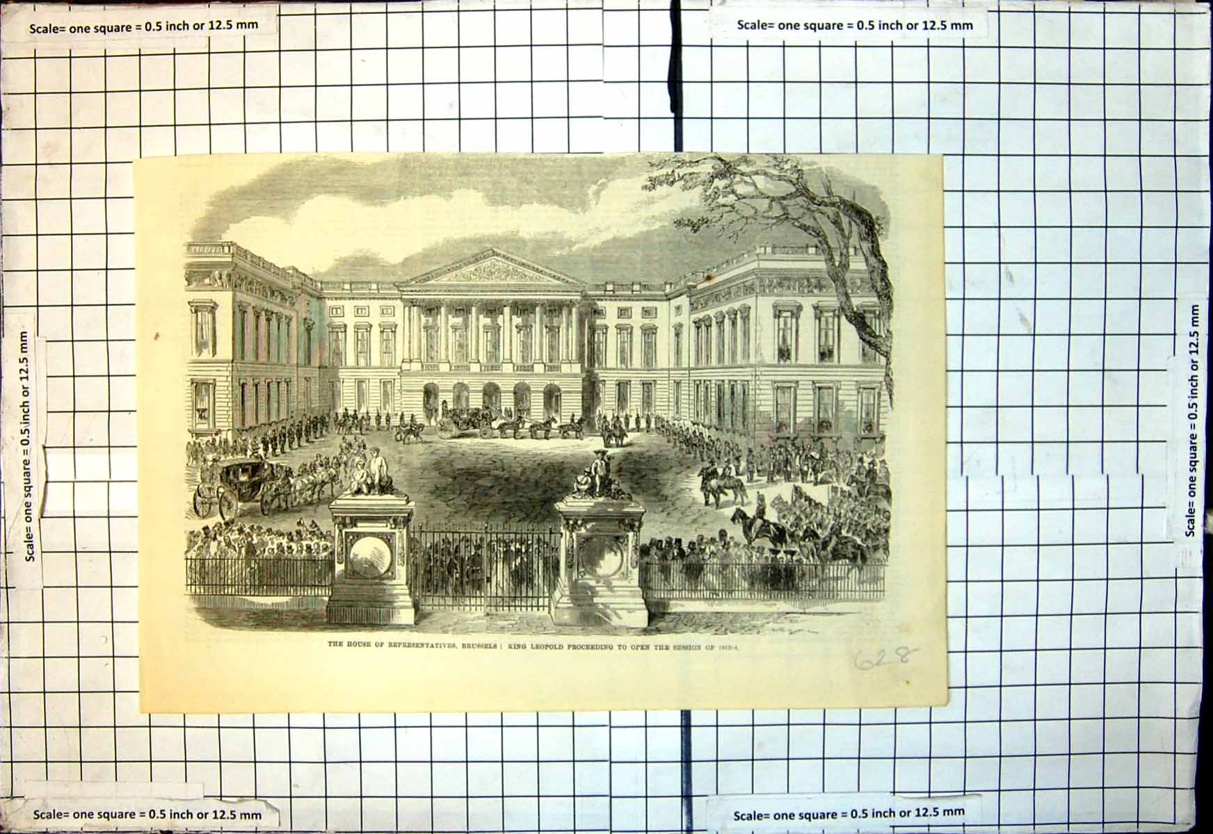 Antique Old Print House Representatives Brussels King LeopOpen Session 1863-4