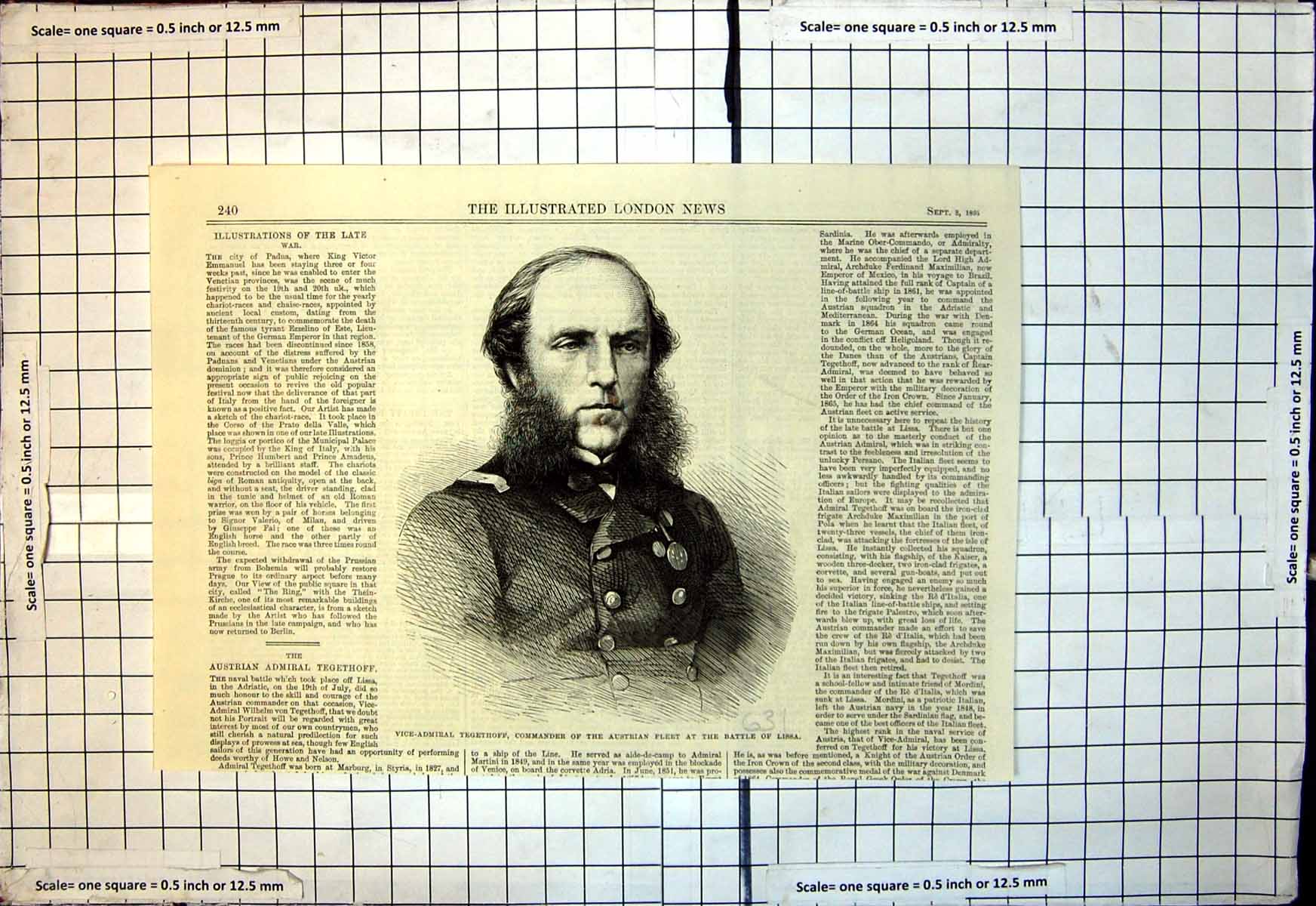 Old Print Vice Admiral Tegethf Commander Austrian Fleet Battle Lissa 1866 19th
