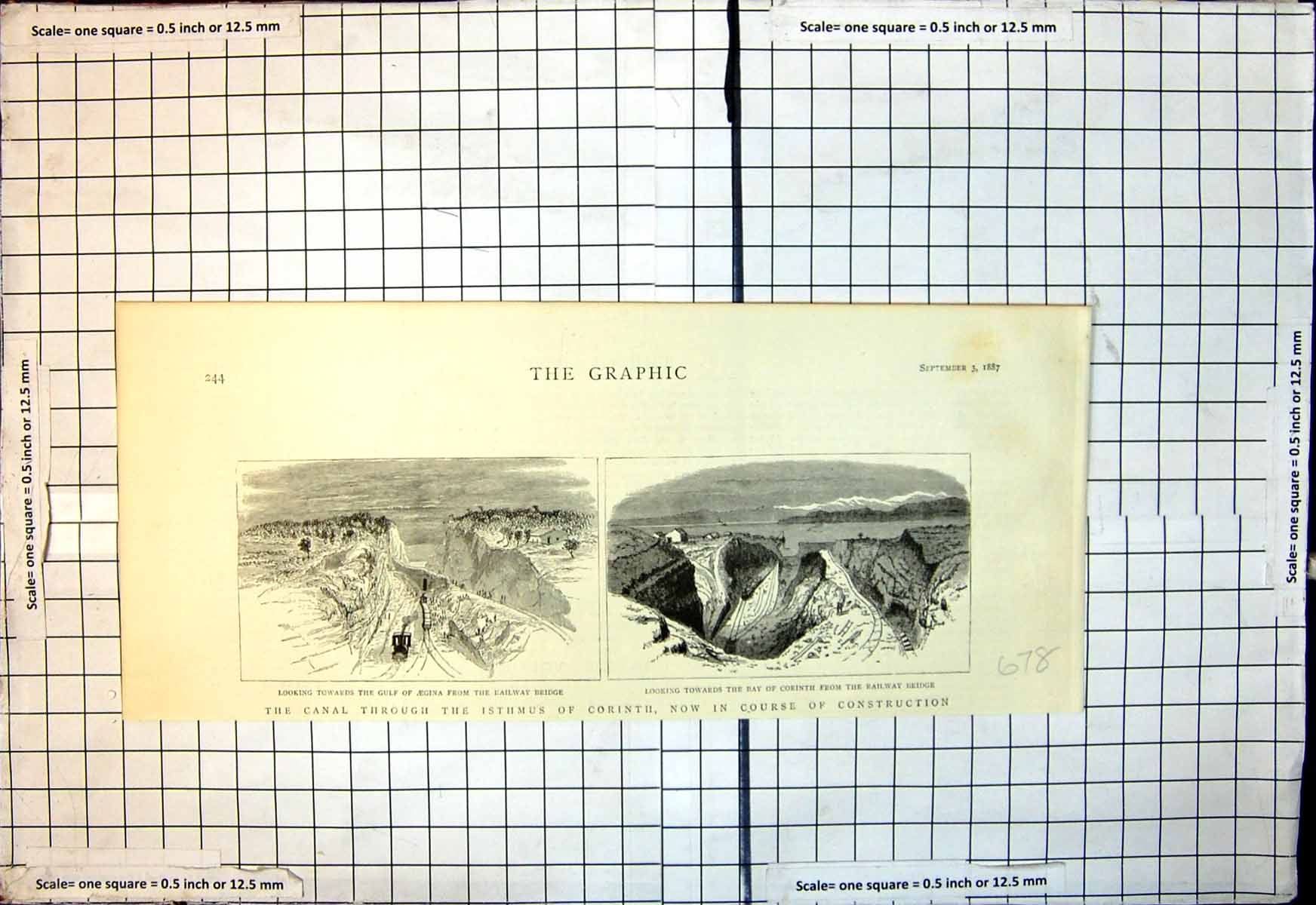 Antique Print Canal Through Istmus Corinth Course Construction Aegina 1887 19th