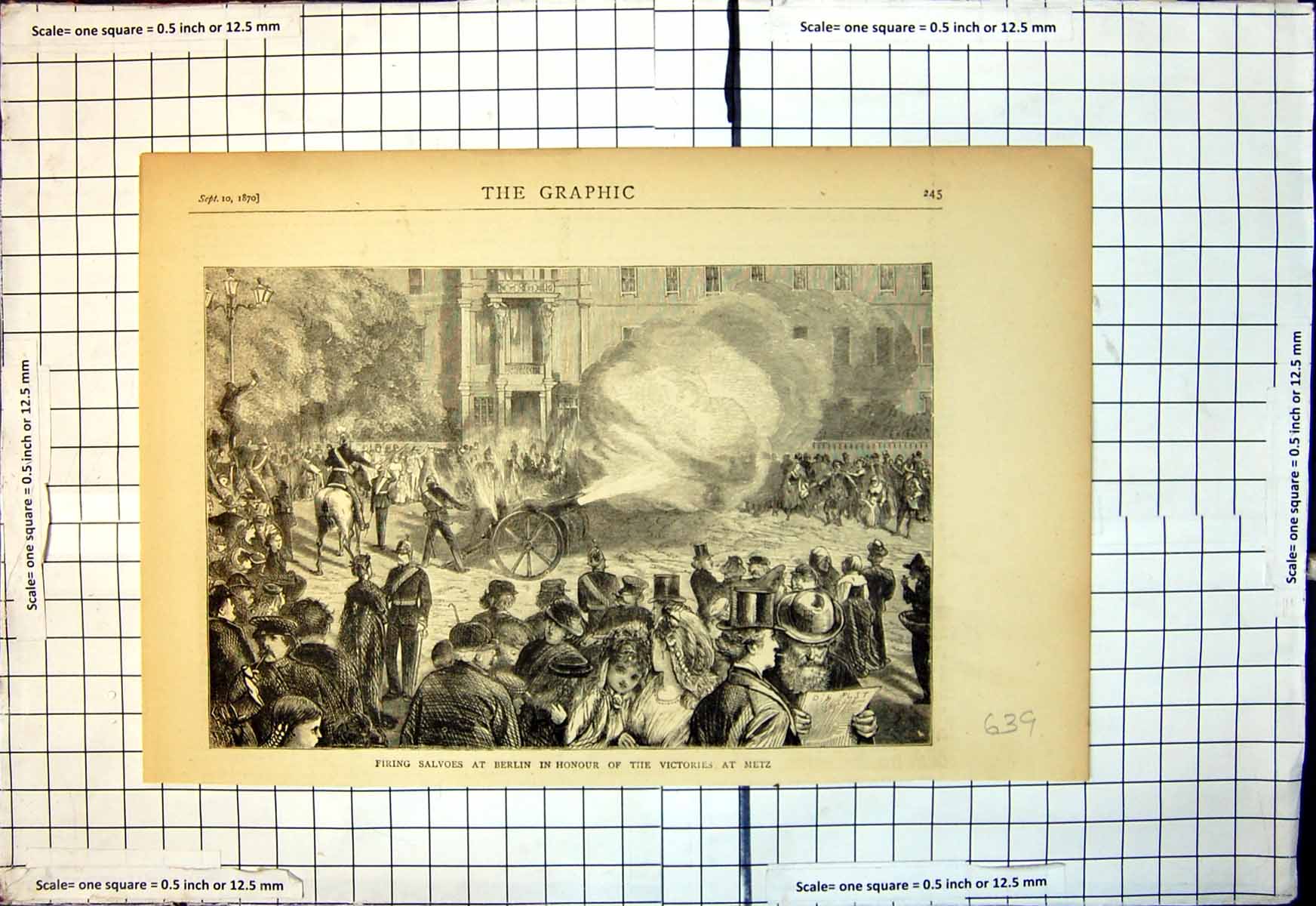 Original Old Antique Print Firing Salvoes Berlin In Honour Victories Metz 1870