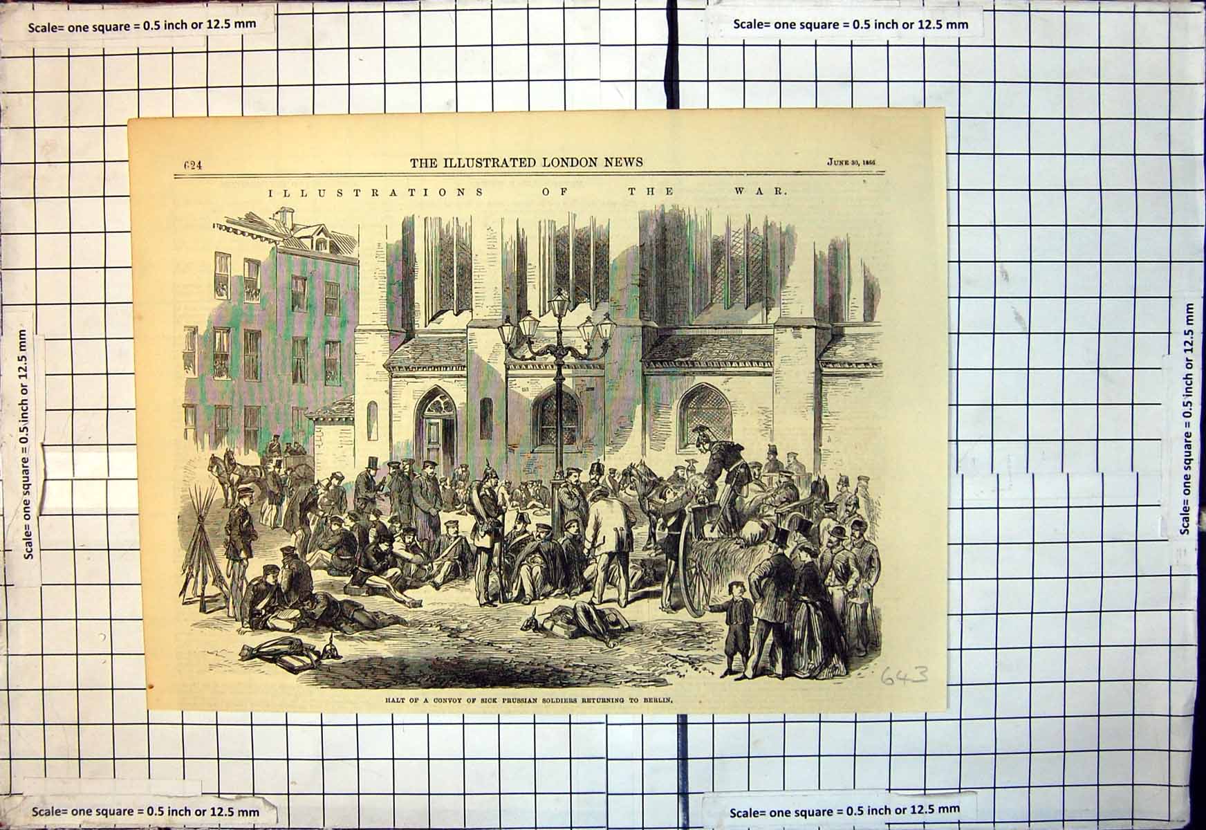 Antique Old Print War Halt Convoy Sick Prussian Siers Returning Berlin 1866