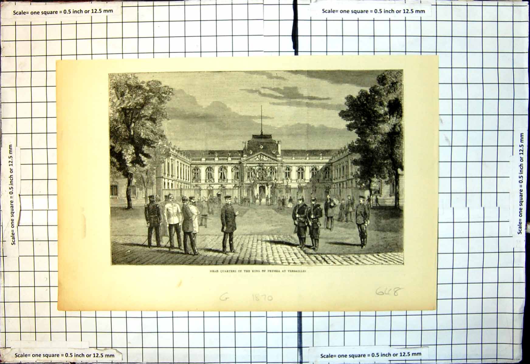 Original Old Antique Print Head Quarters King Prussia Versailles Siers 1870