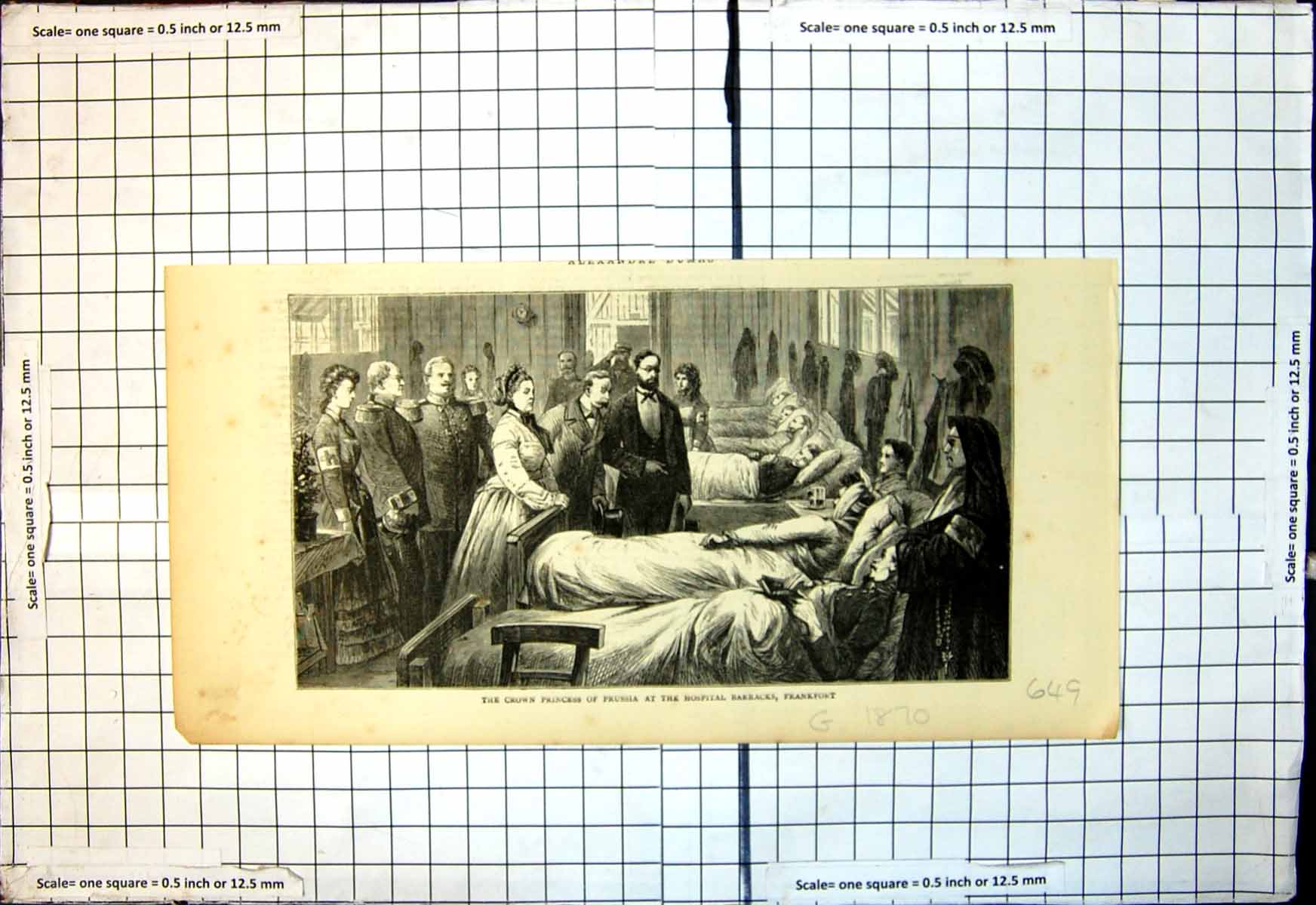 Old Antique Print Crown Princess Prussia Hospital Barracks Frankfort 1870 19th